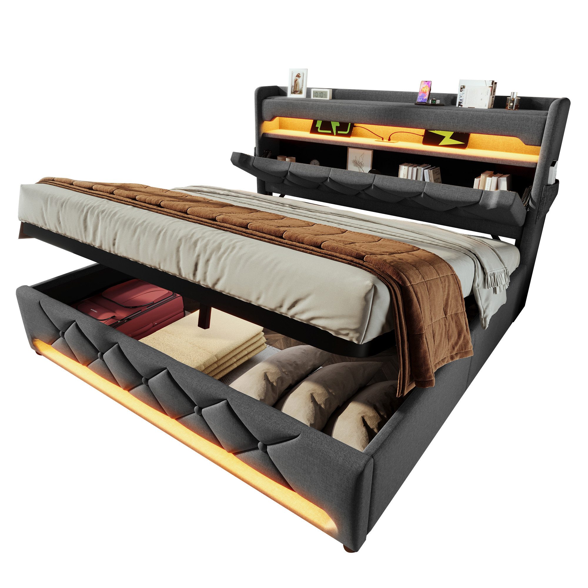 REDOM Polsterbett Modernes Bett mit Ladefunktion und Stauraum (Struraumbett günstig online kaufen