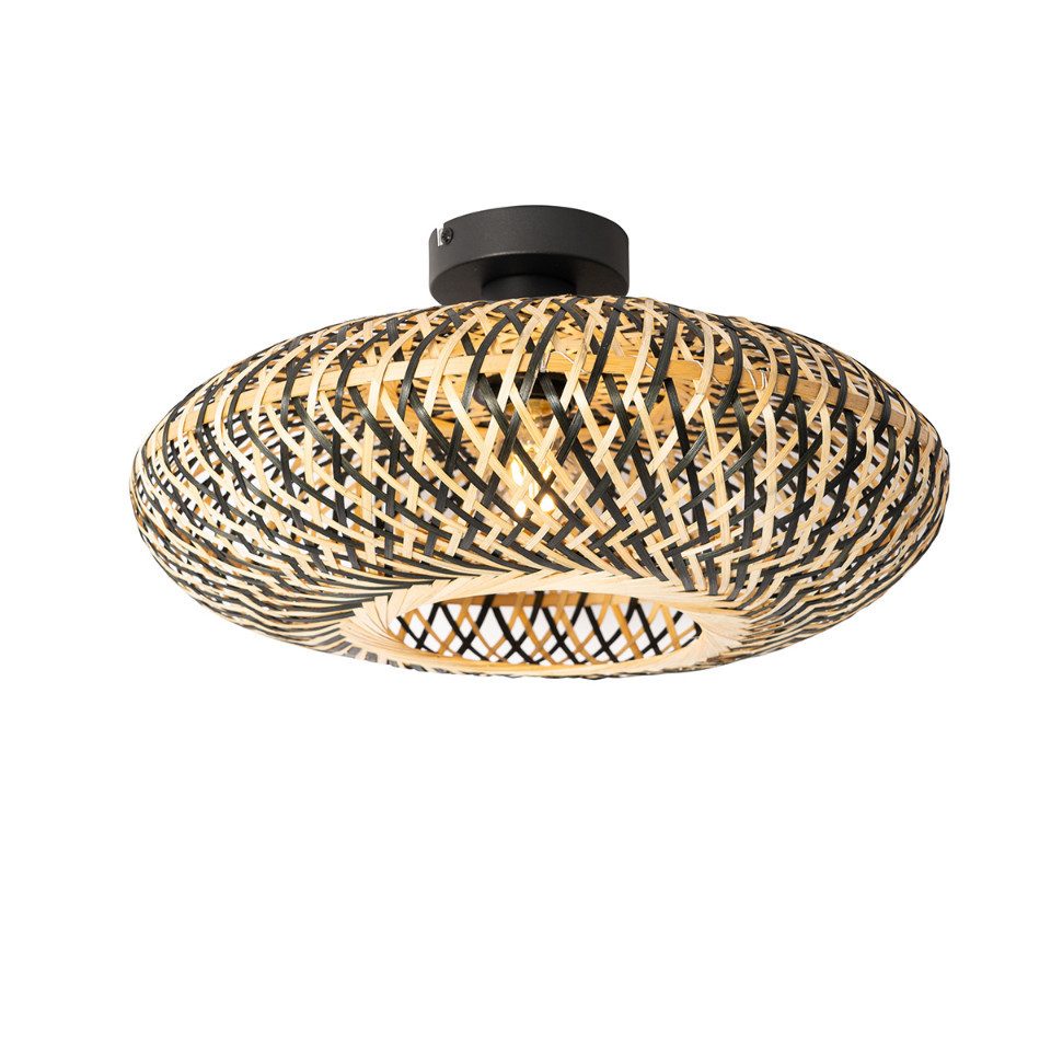 Qazqa Deckenleuchte Ostrava, ohne Leuchtmittel, E27, Schwarz, Orientalisch, Bamboo, 1-flammig
