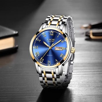 Lige LG9846 Watch (1.65 Zoll), Wasserdichte Analoguhren mit Edelstahl-Business-Armband