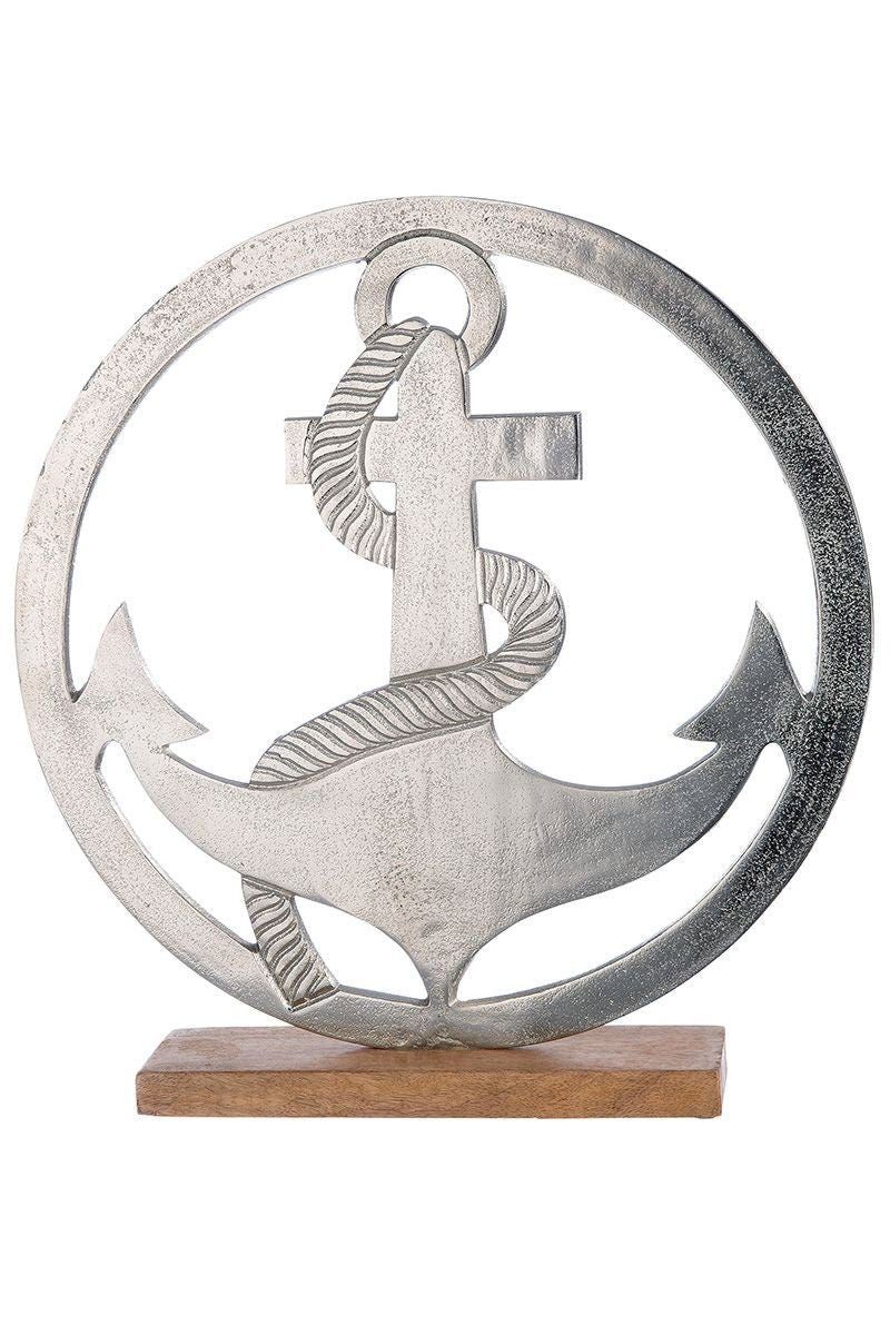 GILDE Dekoobjekt Marina Anker Skulptur Silber Aluminium Mangoholz 40 cm