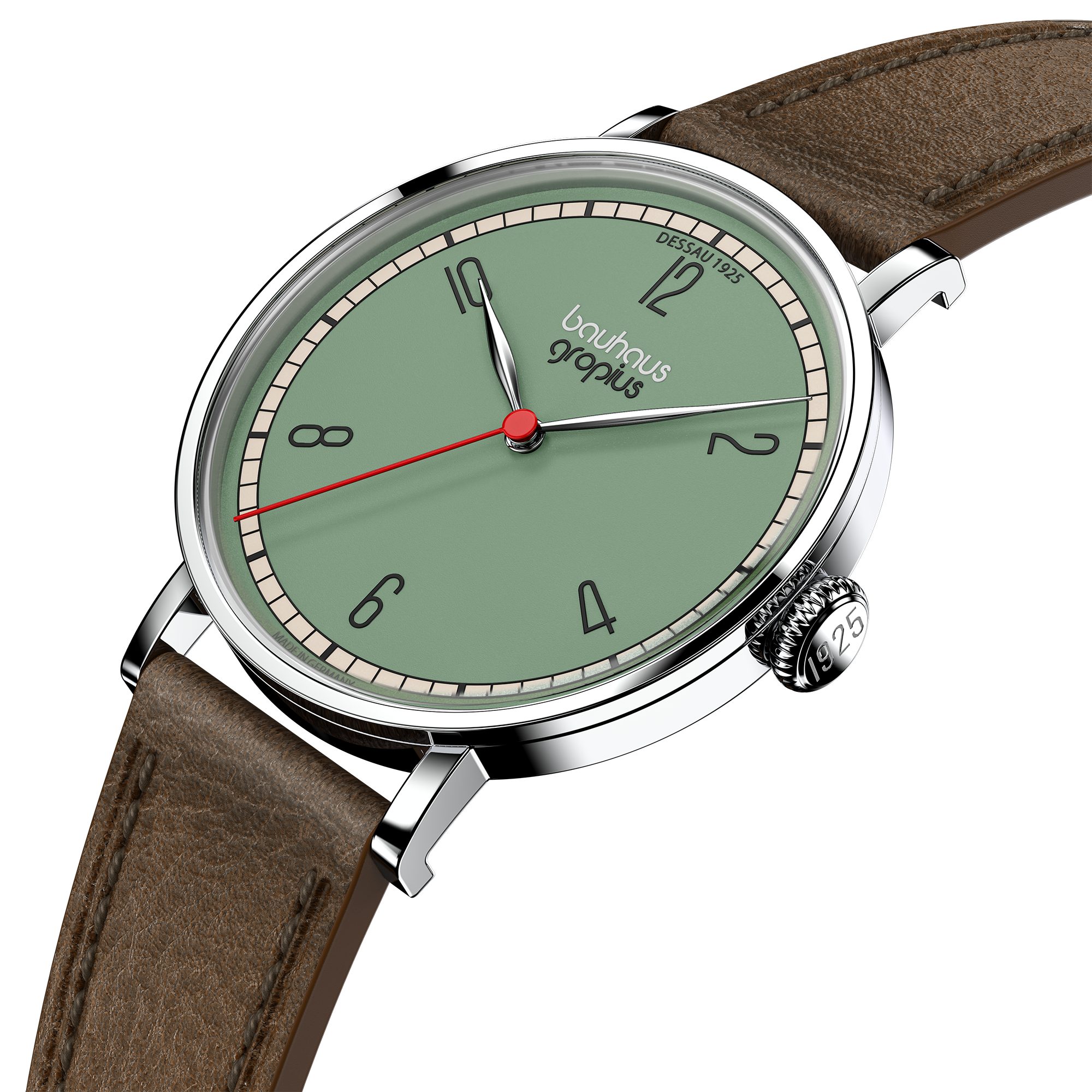 Walter Gropius Quarzuhr Made in Germany, Damenuhr, Herrenuhr, Unisex, Saphirglas - WGN 003-04, Armbanduhr, Lederarmband, Edelstahlgehäuse, New Bauhaus Dessau 1925