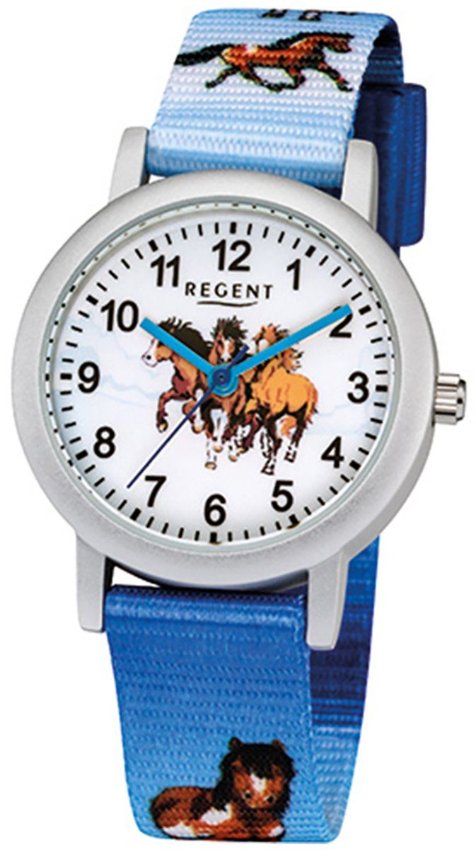 klein 29mm), Quarzuhr Textilarmband Analog, rund, Armbanduhr (ca. Regent Kinder-Armbanduhr Kinder Regent blau