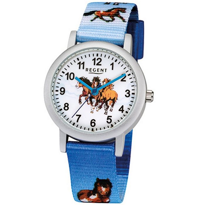 Regent Quarzuhr Regent Kinder-Armbanduhr blau Analog (Armbanduhr) Kinder Armbanduhr rund Textilarmband blau