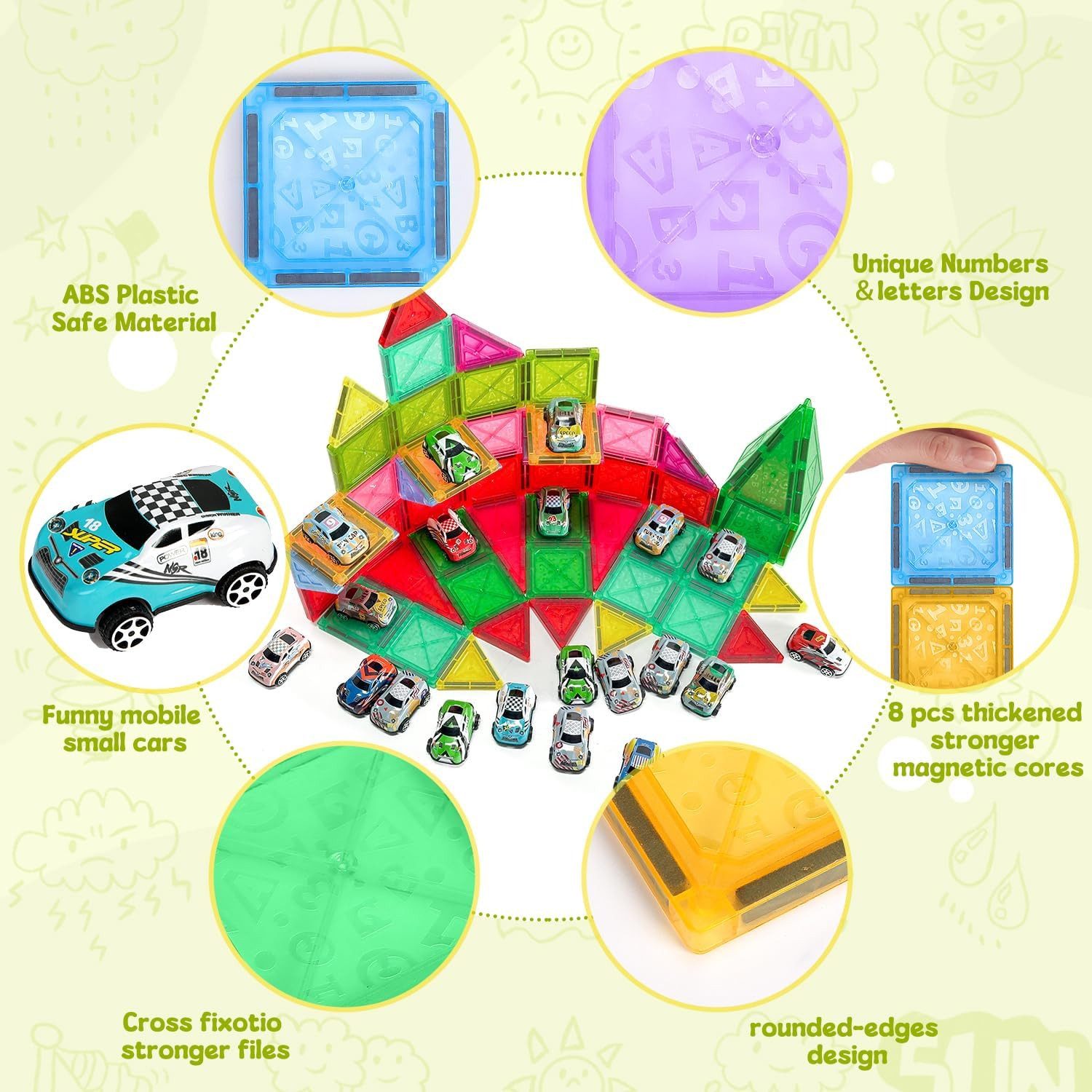 Lubardy Magnetische Bausteine 78 Teile STEM Lernspielzeug Kinder ab 3 Jahre Spielbausteine, (STEM Lernspielzeug Magnetisches Bausteine Set Kinder Geschenk, 78 S – Bild 5 von 5