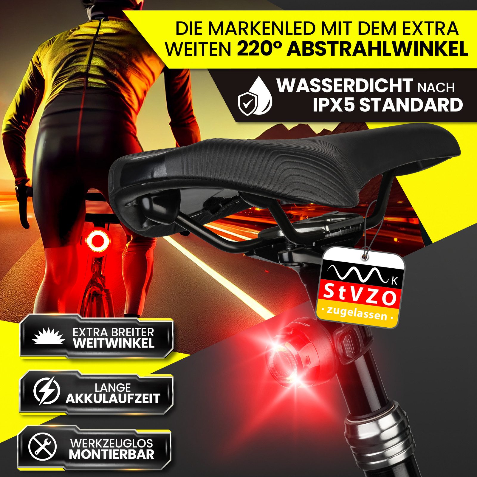Dunlop Fahrradbeleuchtung Fahrradlicht Fahrrad Licht - Extra helles LED Licht, Hochleistungs-Akku - Fahrradbeleuchtung StVZO zugelassen