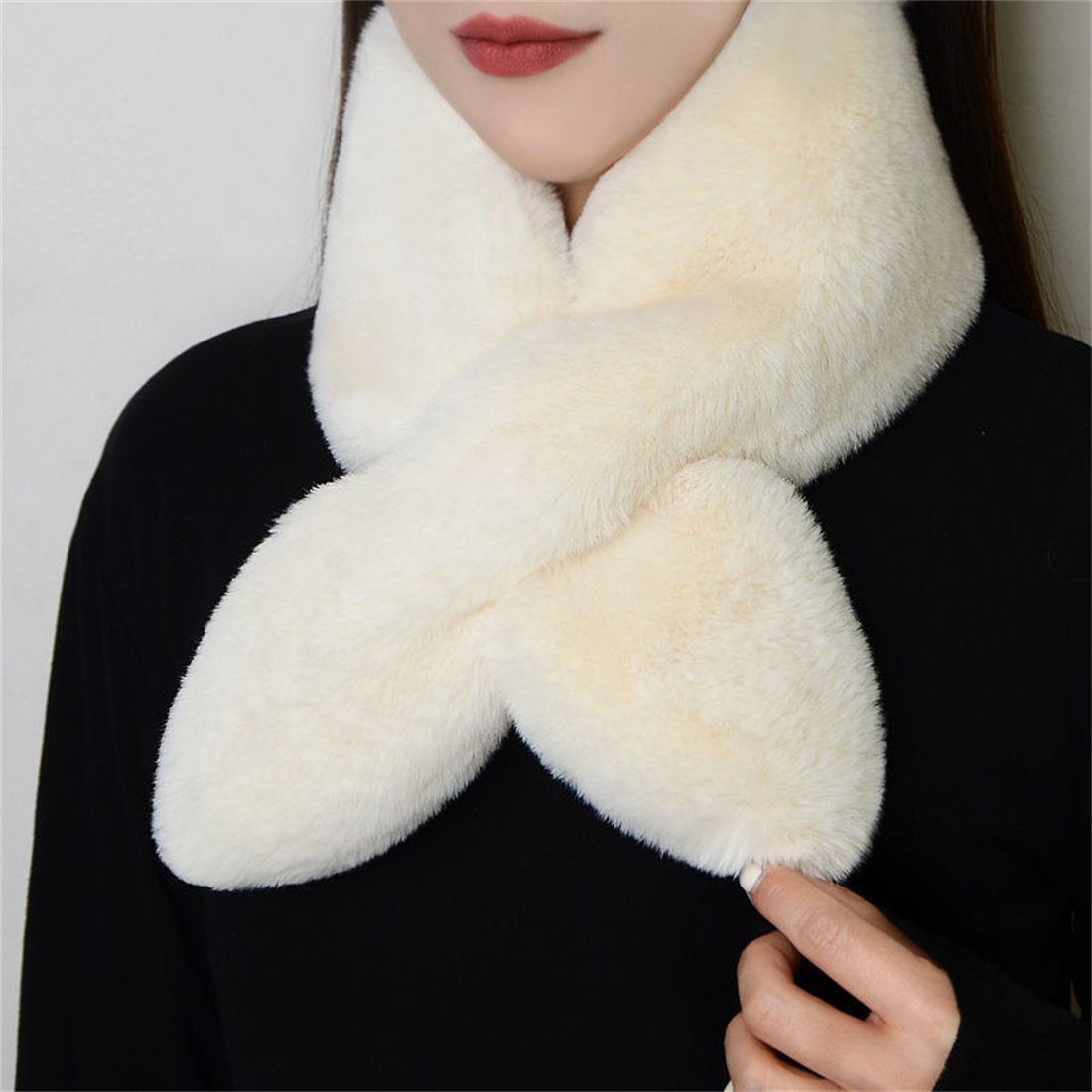 DÖRÖY Modeschal Women's Faux Otter Kaninchen Pelz Plüsch Schal, Kunstpelz Warm Schal Beige