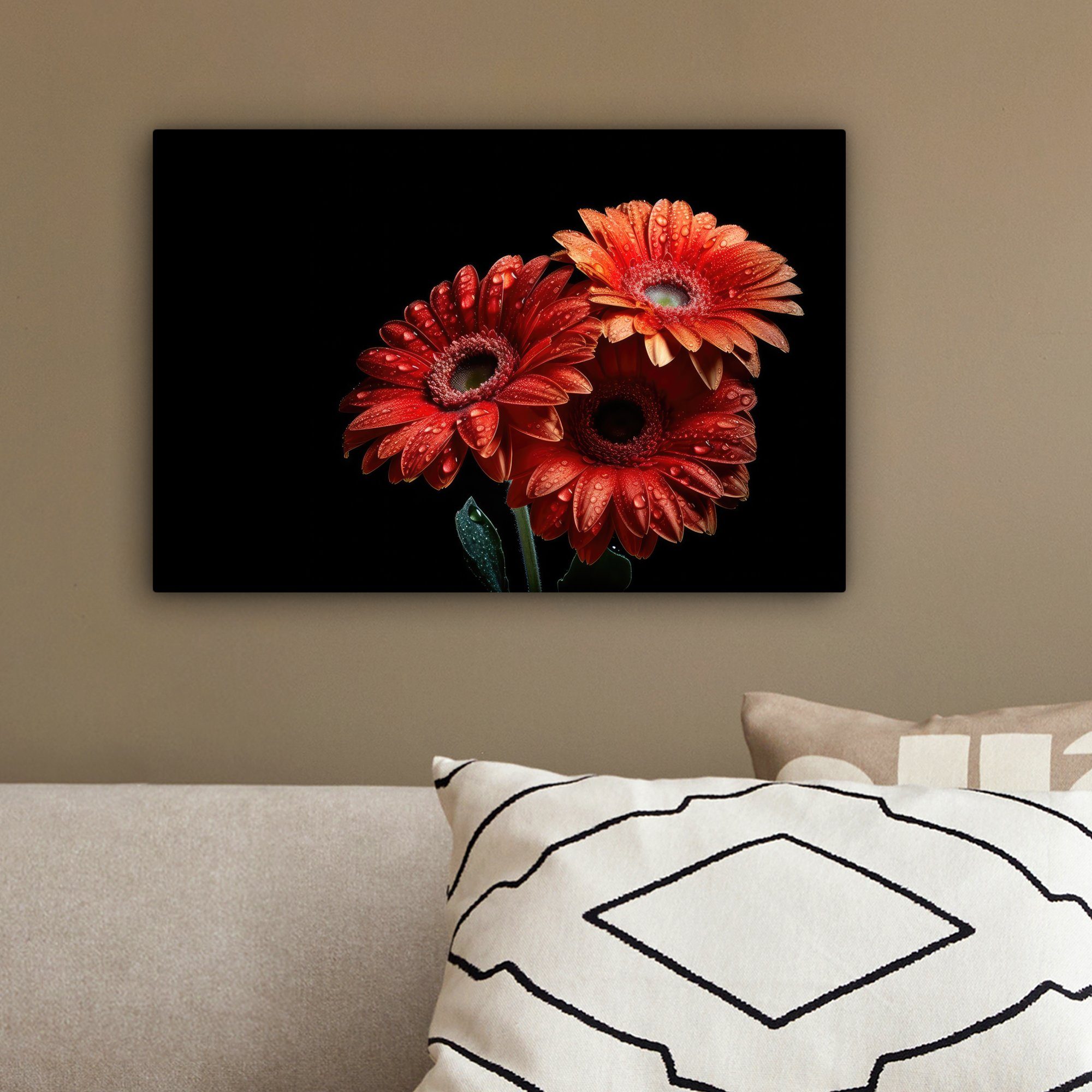 OneMillionCanvasses® Leinwandbild Blumen - Botanisch Aufhängefertig, - - Natur, 30x20 - Wandbild Rot St), cm (1 Leinwandbilder, Gerbera Wanddeko