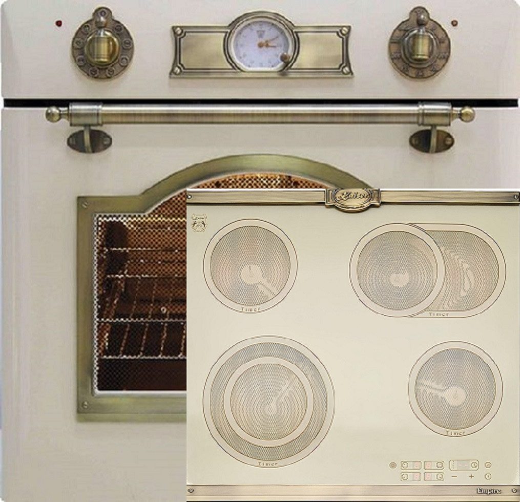 Kaiser Küchengeräte Backofen-Set Herd Set Autark Elektro Backofen, Selbstreinigung, Drehspieß, 8 Funktionen, Glaskeramik Kochfeld 60 cm EH 6355 ElfEm+KCT 6185 ElfEm., mit 1-fach-Teleskopauszug