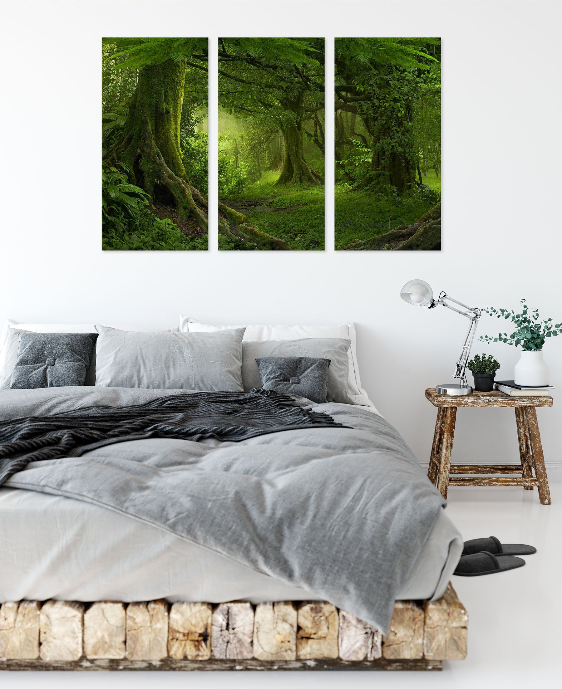 Dschungel (1 Leinwandbild im Zackenaufhänger Regenwald Pixxprint bespannt, Dschungel im St), 3Teiler inkl. fertig (120x80cm) Leinwandbild Regenwald,