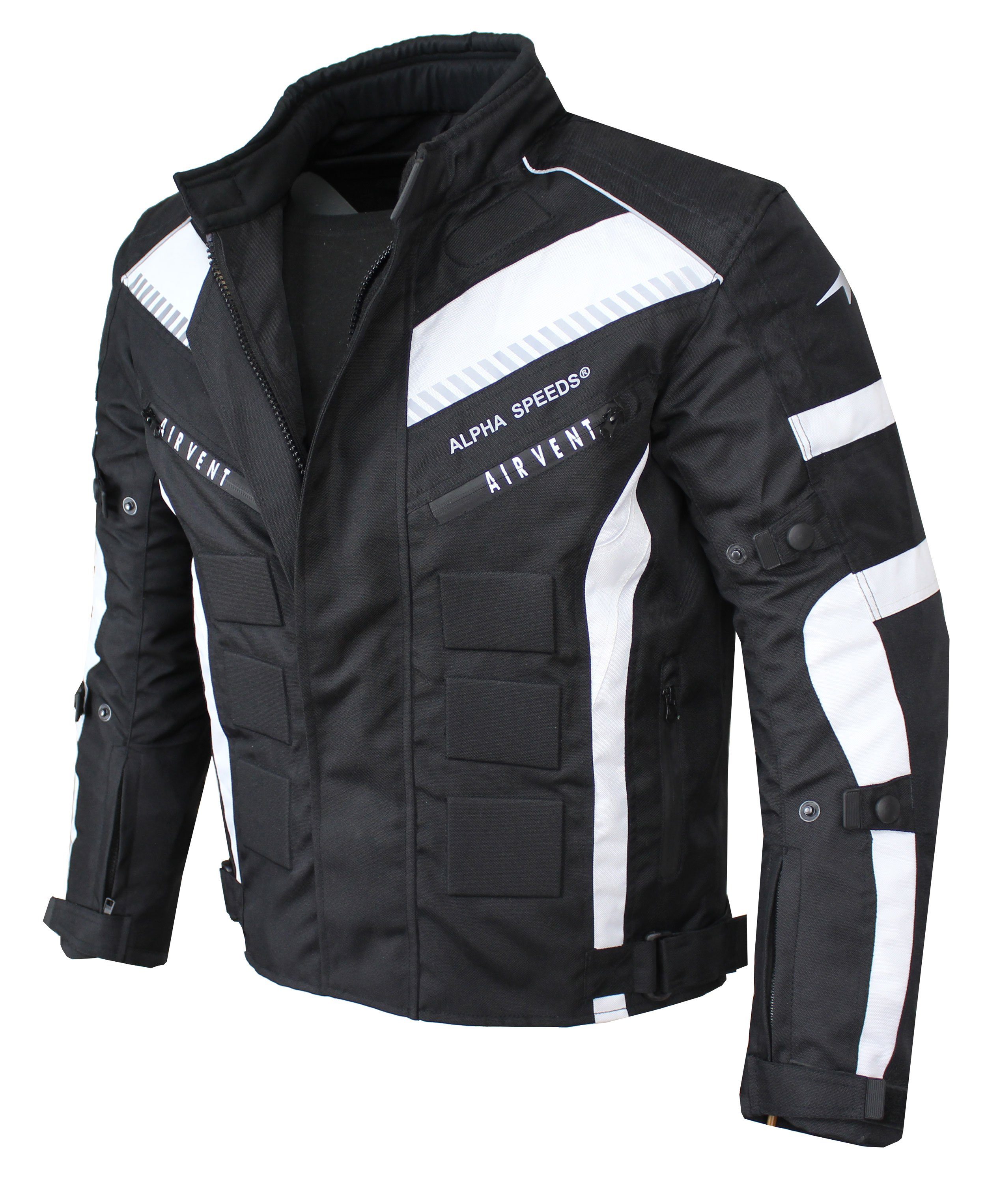 Alpha Speeds Motorradjacke Herren Motorrad Biker Textil Jacke Wasserdicht Jacke mit Protektoren Belüftungssysteme, Innenjacke ist trennbar: All Season, SLIM Weiß