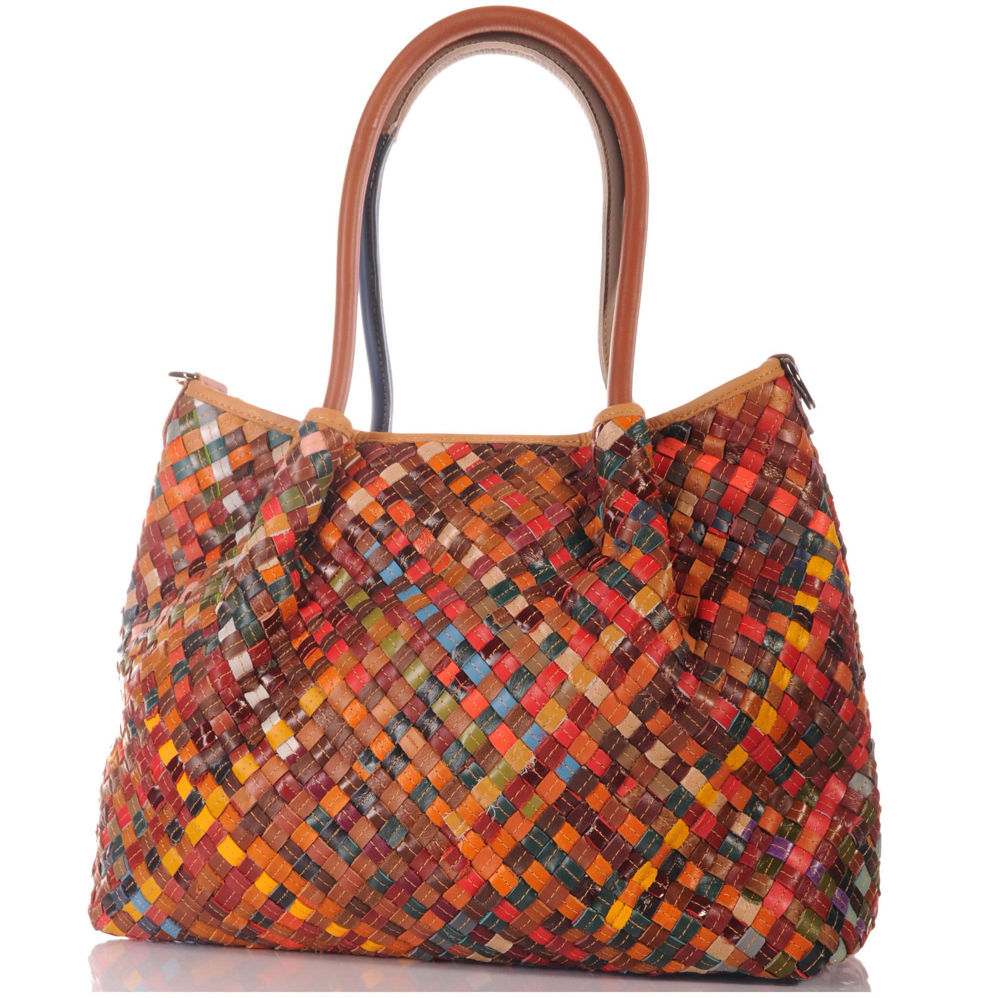 KMISSO Henkeltasche Damen City Handtasche Geflochtene Pachwork Umhänge Freizeit Echt Leder (1-tlg), im eleganten Look