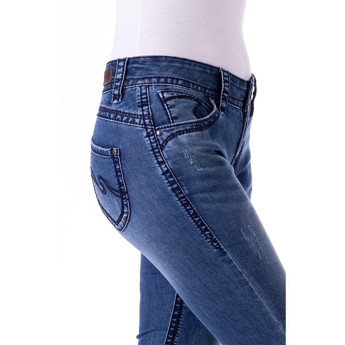 5-Pocket-Jeans Blue Laura Slim/bold stitch Monkey