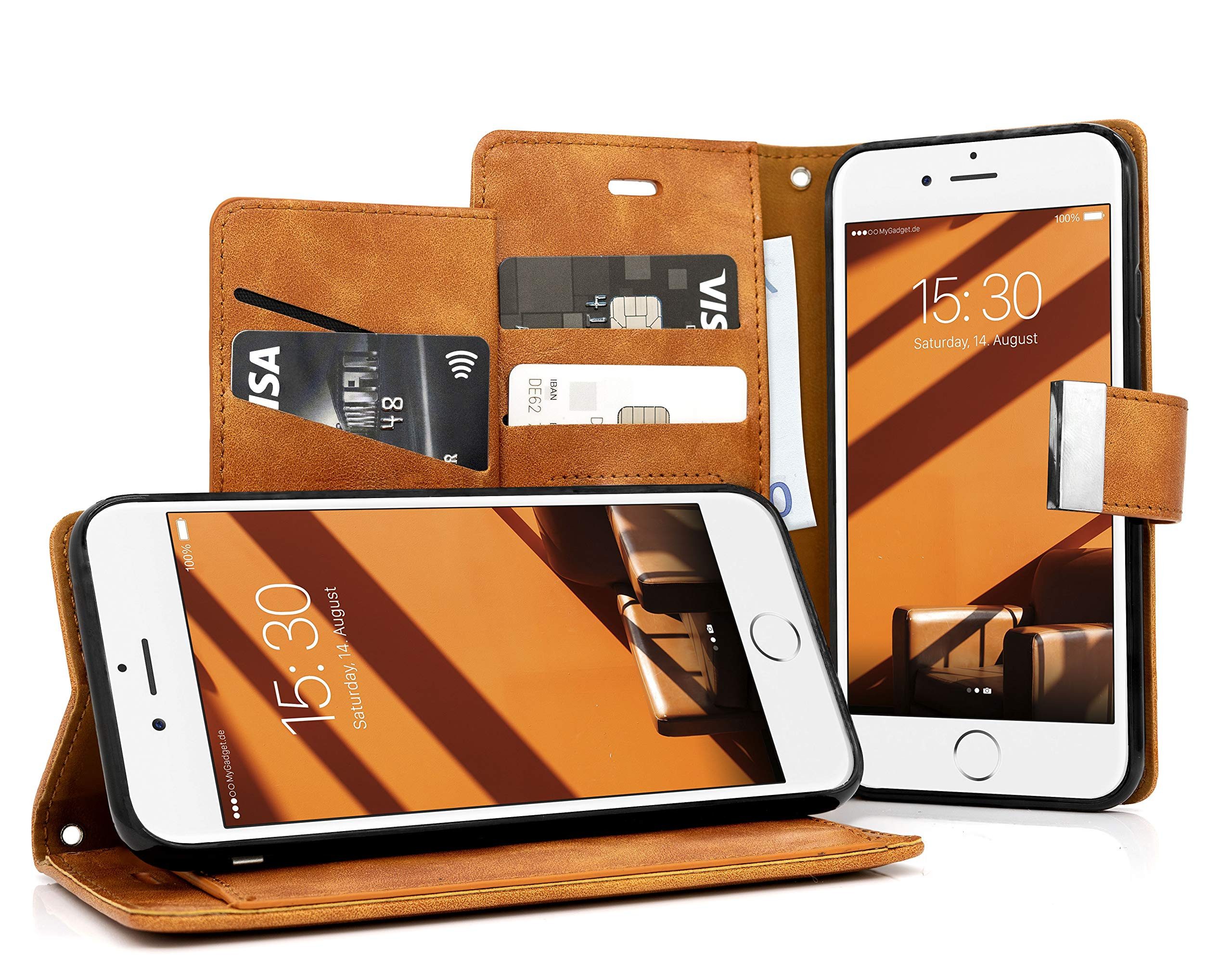 MyGadget Handyhülle Flip Case Klapphülle für für Apple iPhone 6 / 6s, Wallet Hülle aus Kunstleder (PU) Schutzhülle Book Cover Braun