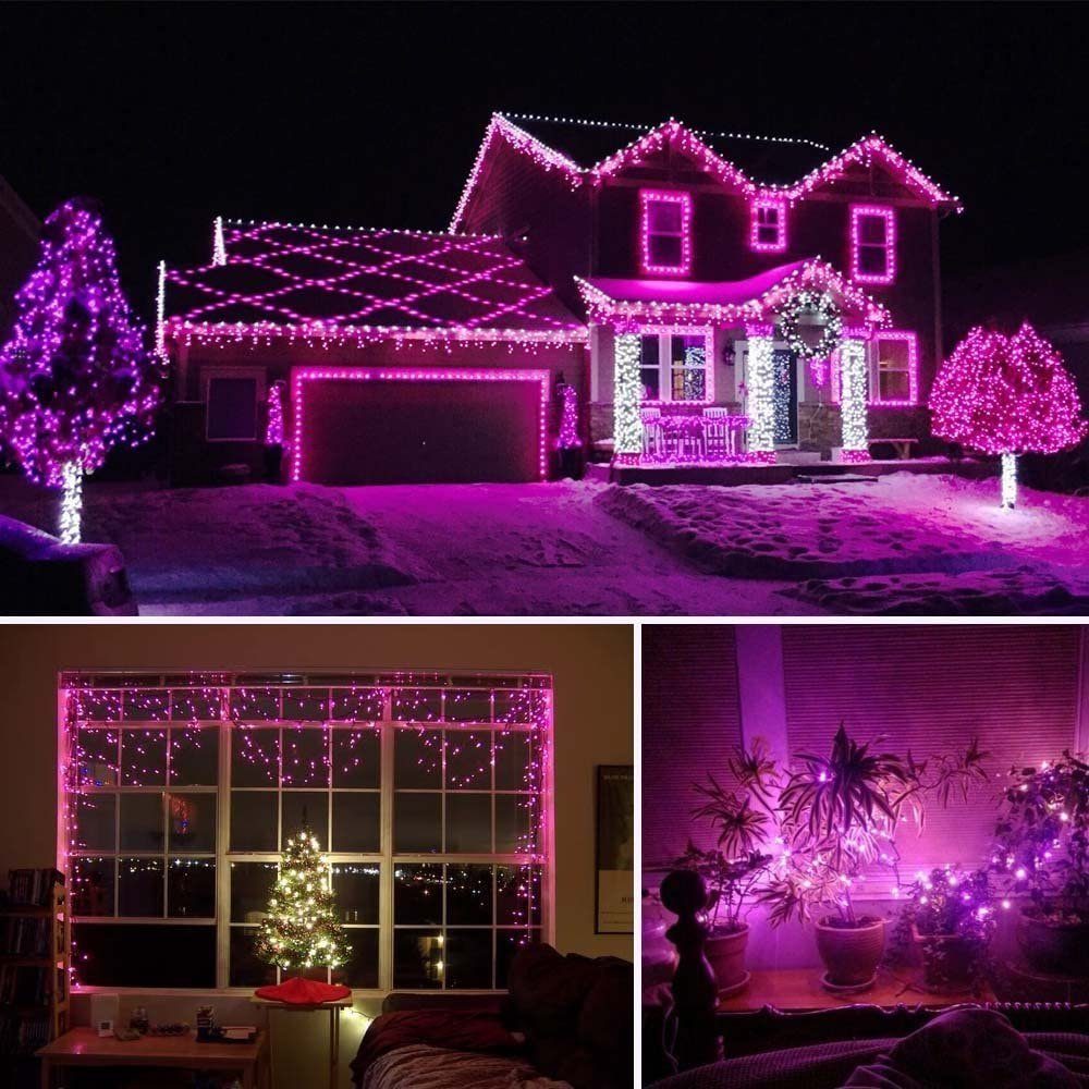 Dekolicht,Weihnachtsbeleuchtung,LED Rosa Lichterkette Laybasic Halloween,Party,Fensterdeko Lichterkette LED Licht, Vorhang 8 Modi,10M/20M/30M/50M/100M,für