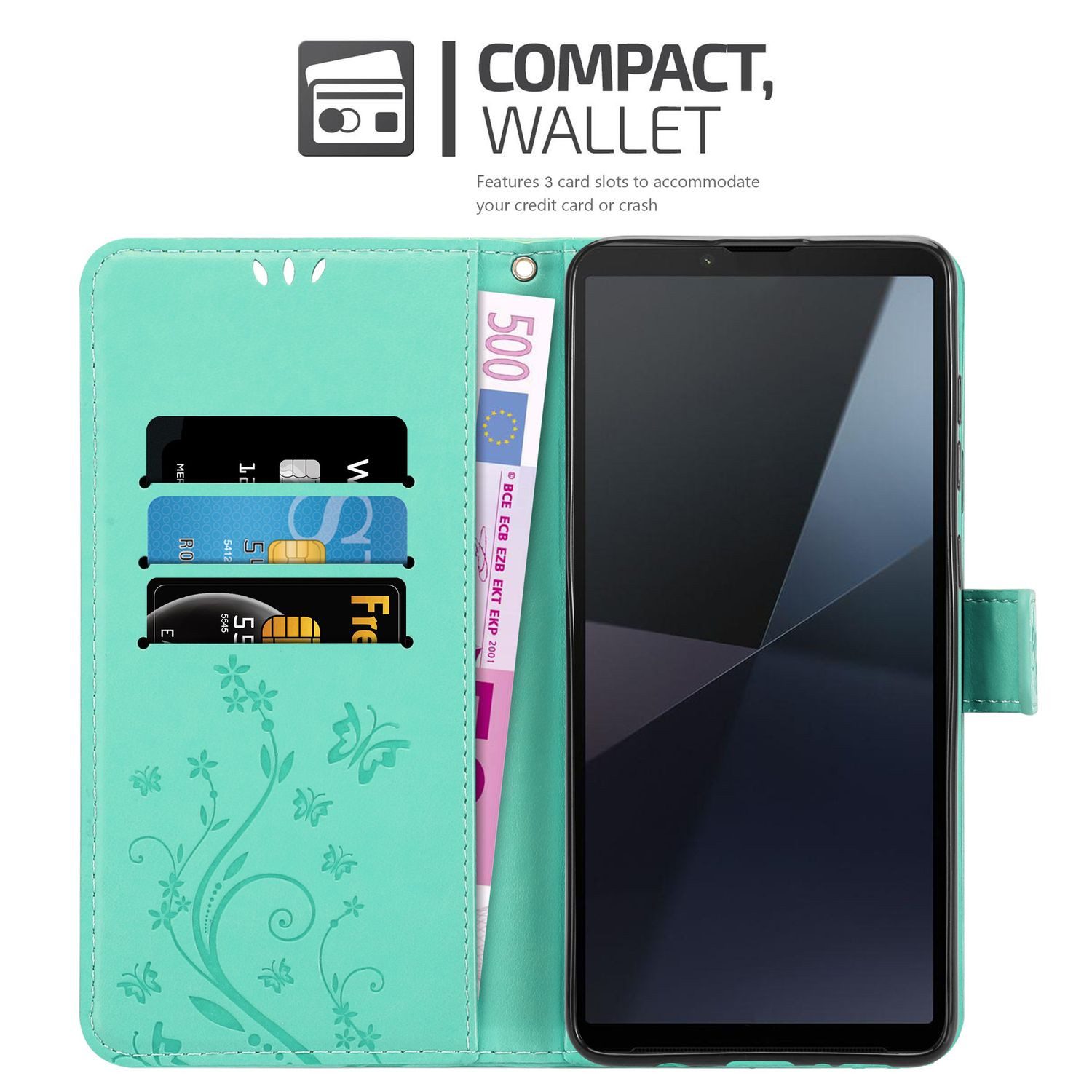 Cadorabo Handyhülle für Sony Xperia 10 VI Hülle Sony Xperia 10 VI, Hülle Schutzhülle Blumen Flower mit Standfunktion Kartenfach Magnet
