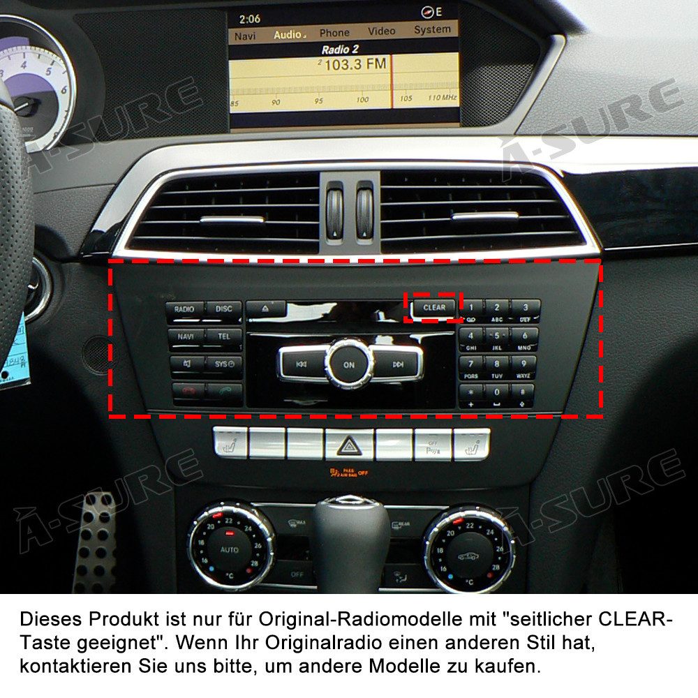 A-Sure 12.3" Android 15 Autoradio Für Mercedes-Benz C-Klasse W204 NTG 4.5 Autoradio (Digitalradio (DAB), FM, AM)