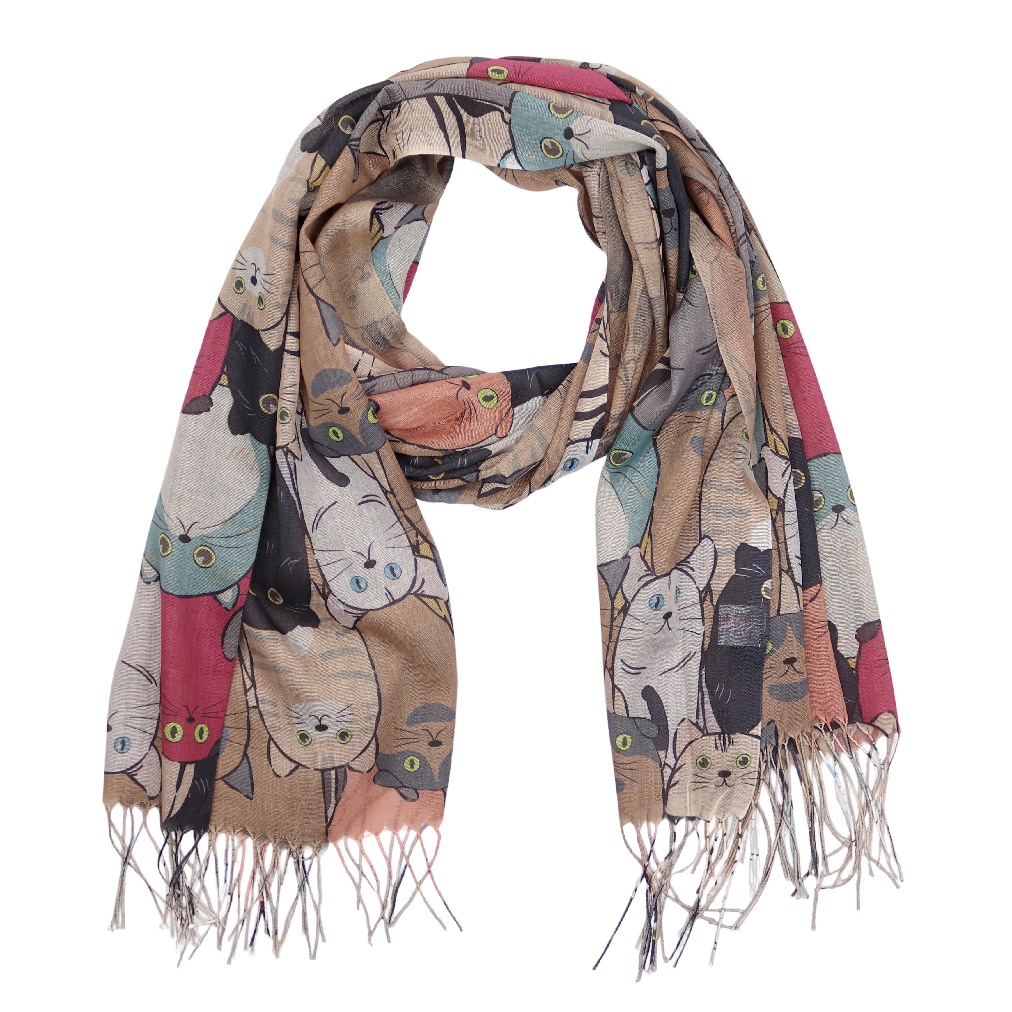 MIRROSI Modeschal Weicher & Leicht Großes Schal, ca.70x185cm, Katzen Print, (70% Viskose 30% Baumwolle, Atemberaubende Designs), Damen Halstuch Stola ideal für Frühling, Sommer und Herbst