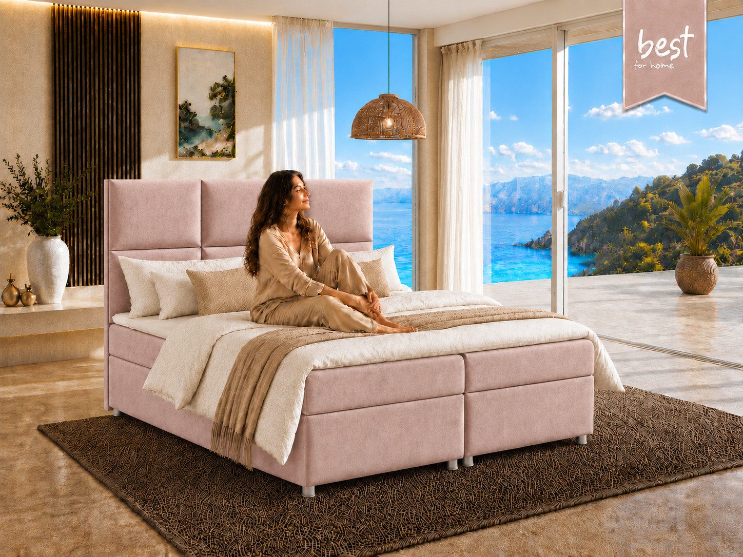 Best for Home Boxspringbett Trinity K-13 mit Stauraum & 5 cm Topper –Komfort (Einzelbett, 3-St., 140x200 160x200 180x200 200x200 cm), Zwei seitlich öffnende Bettkästen, ergonomischer Schlafkomfort