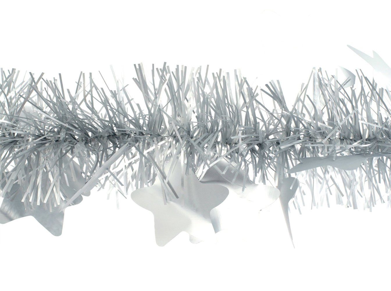 Creativery Lametta, Weihnachtsgirlande Lametta mit großen Sternen 9cm x 2m silber matt