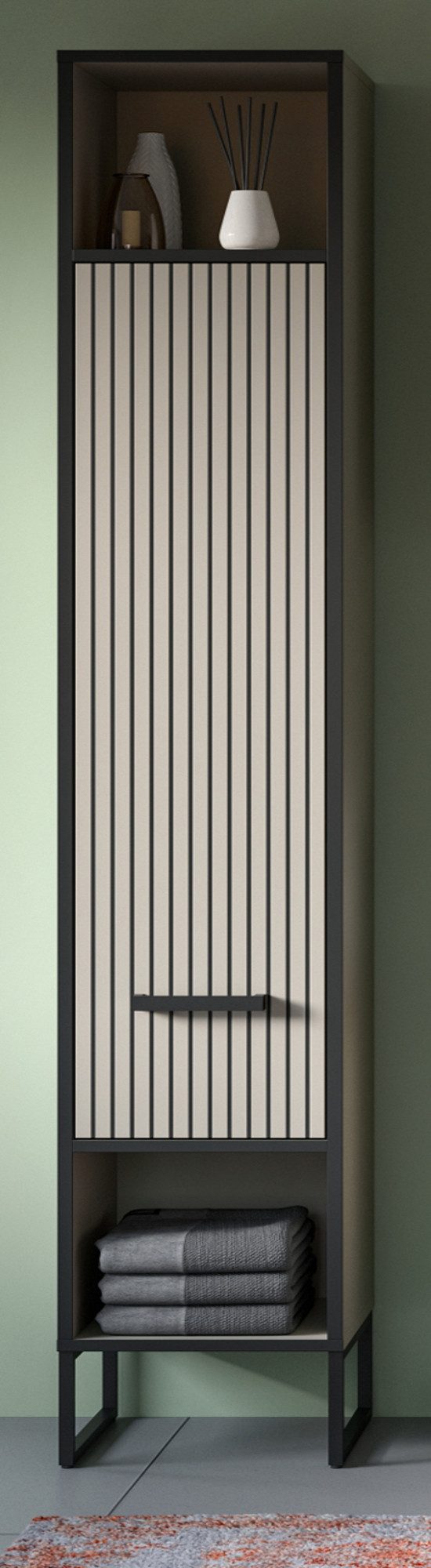 Inn.Furn Hochschrank Scana (Badschrank in Sand mit schwarz, 30 x 192 cm) mi günstig online kaufen