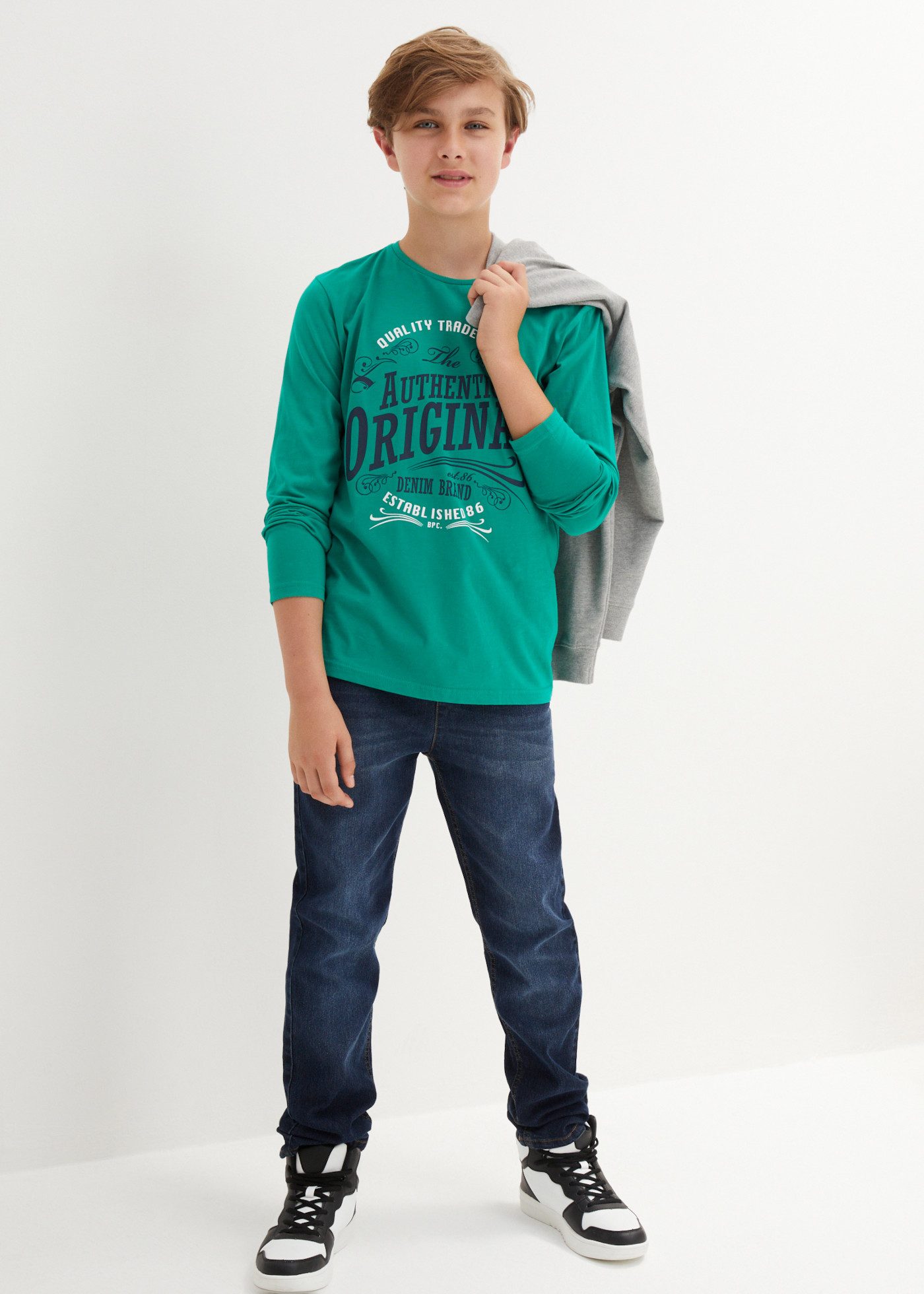 bonprix Langarmshirt (Packung) für Kinder, Packung, aus Baumwolle, mit Rundhalsausschnitt – Bild 4 von 5