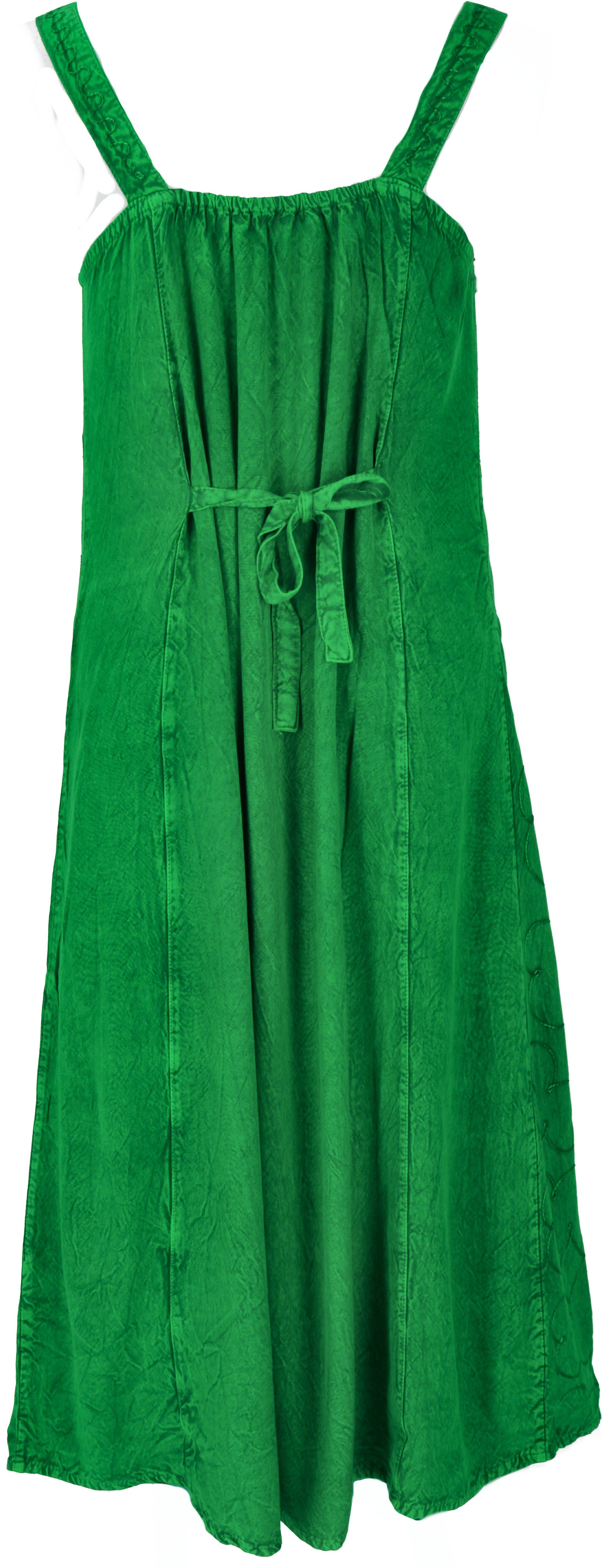 Midikleid Boho alternative Guru-Shop indisches Bekleidung grün - Sommerkleid chic Besticktes
