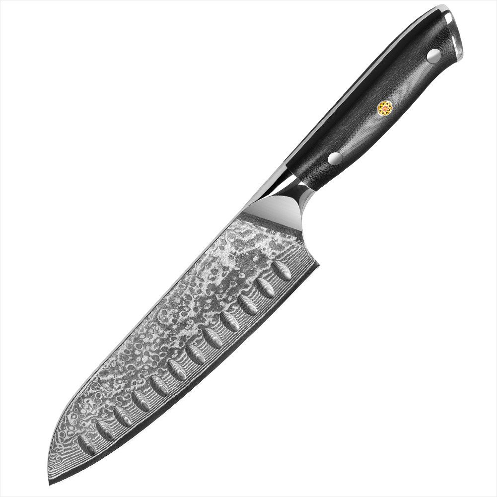 KEENZO Damastmesser Santokumesser 17cm Küchenmesser Damaszenerstahl G10 Griff
