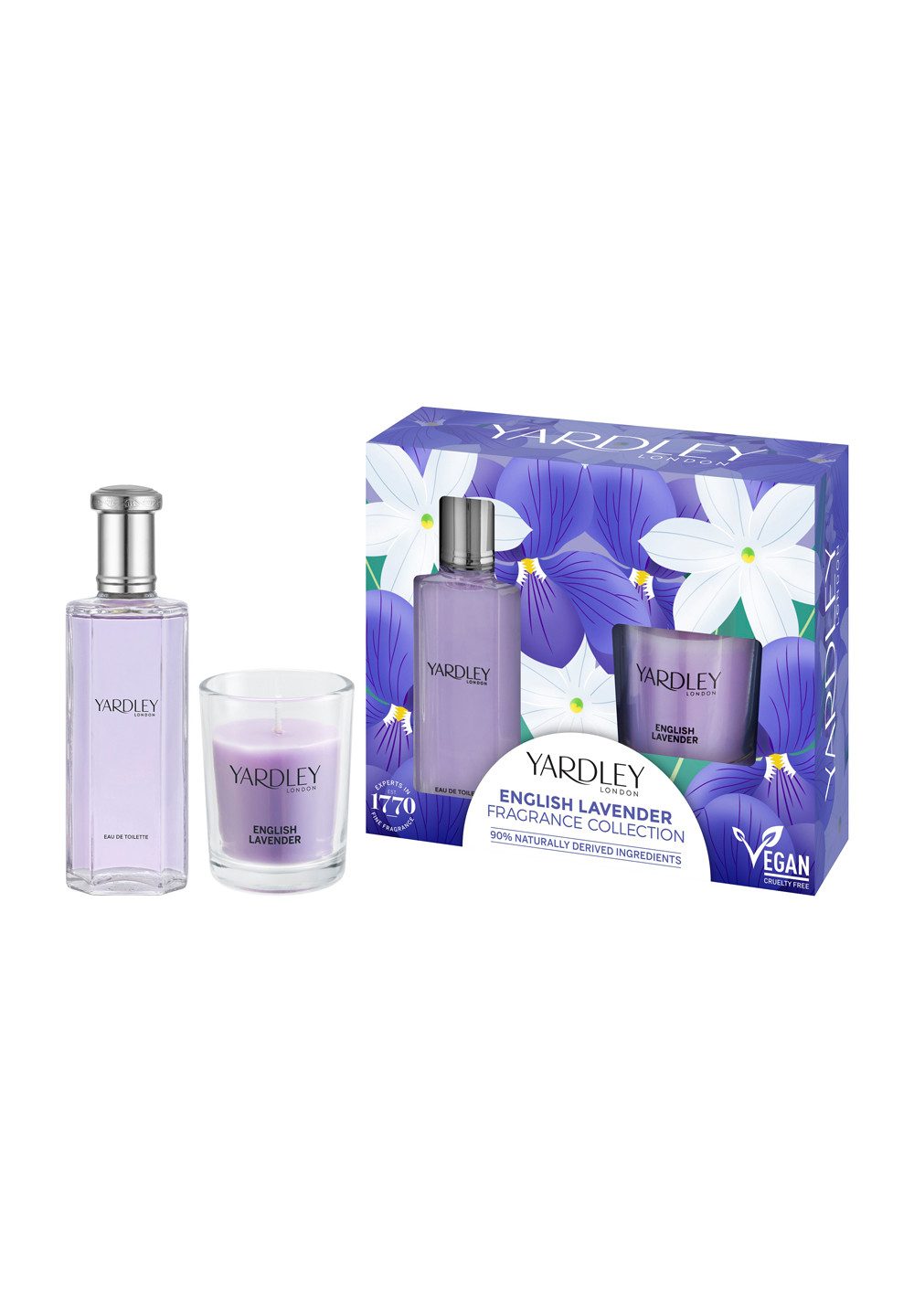 Yardley Eau de Toilette Set Lavendel + Kerze 50 ml, 2-tlg., Eau de Toilette 50ml