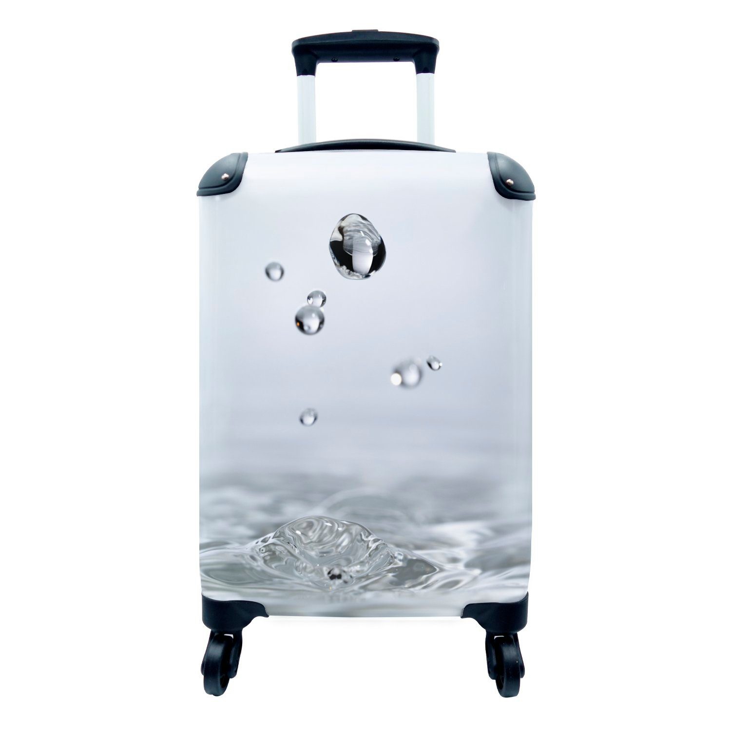 MuchoWow Handgepäckkoffer Wasser - Blasen - Schwarz - Weiß, 4 Rollen, Reisetasche mit rollen, Handgepäck für Ferien, Trolley, Reisekoffer