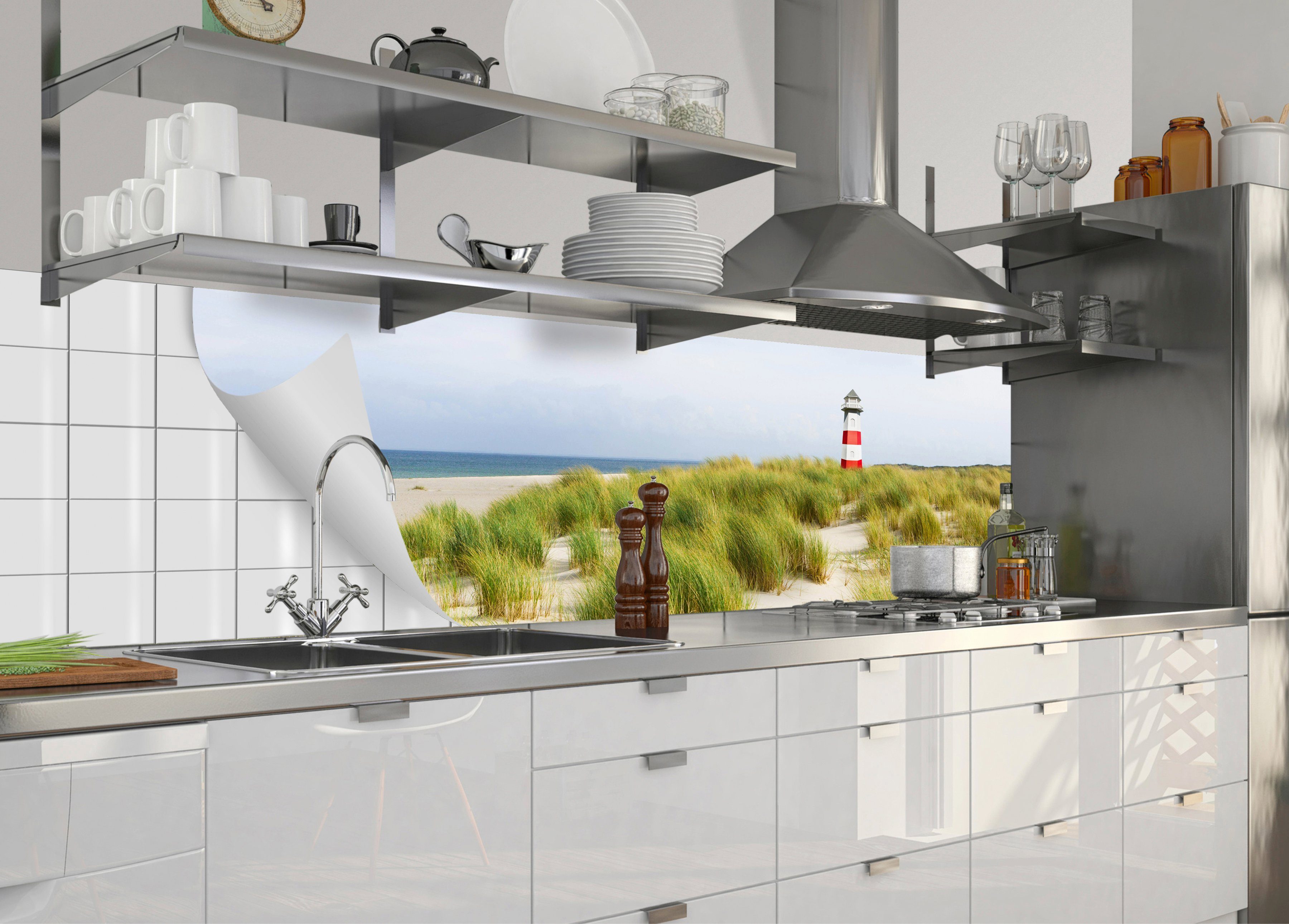 MySpotti und bunt flexible Küchenrückwand Nordseestrand, fixy Küchenrückwand-Folie selbstklebende