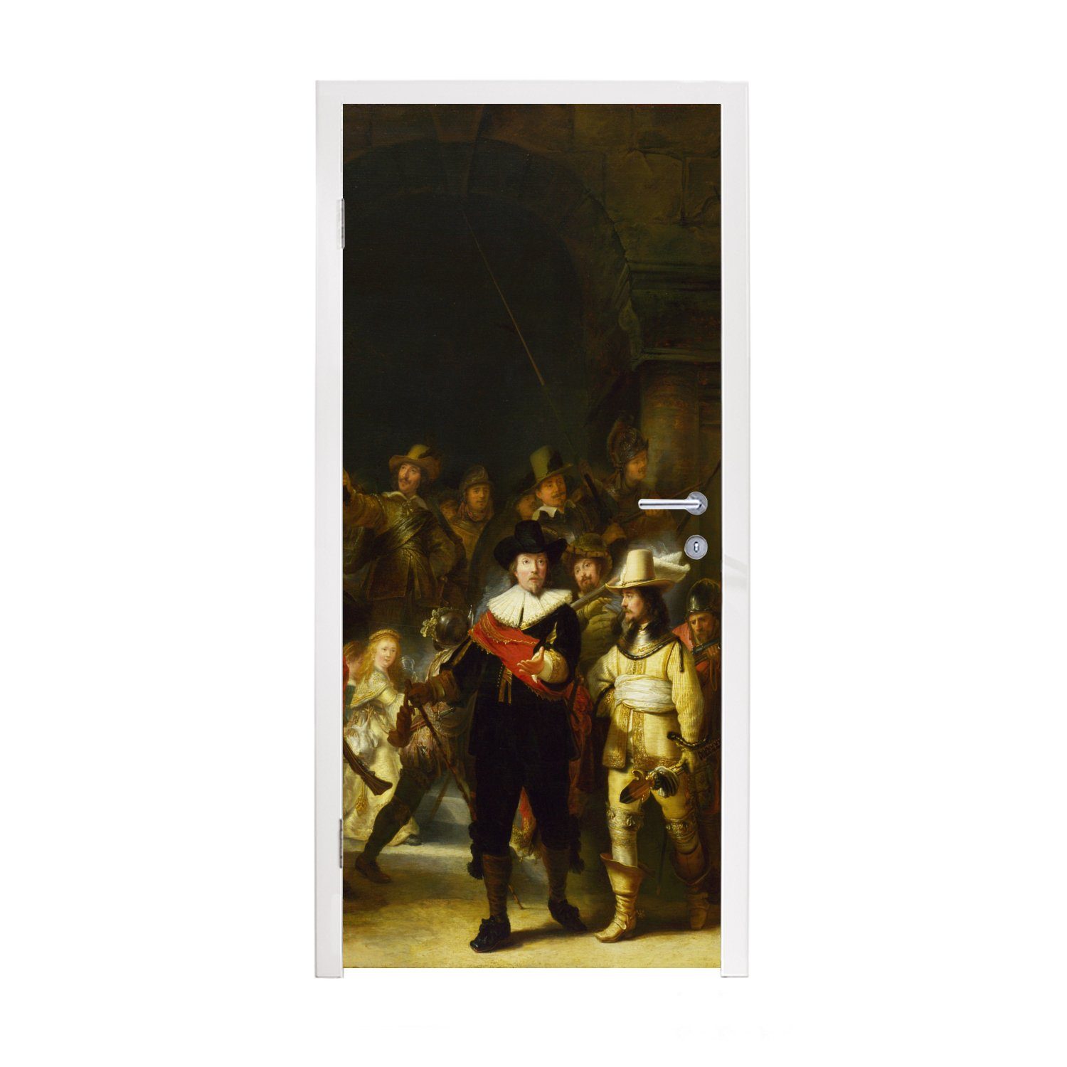 MuchoWow Türtapete Die Nachtwache - Rembrandt van Rijn, Matt, bedruckt, (1 St), Fototapete für Tür, Türaufkleber, 75x205 cm