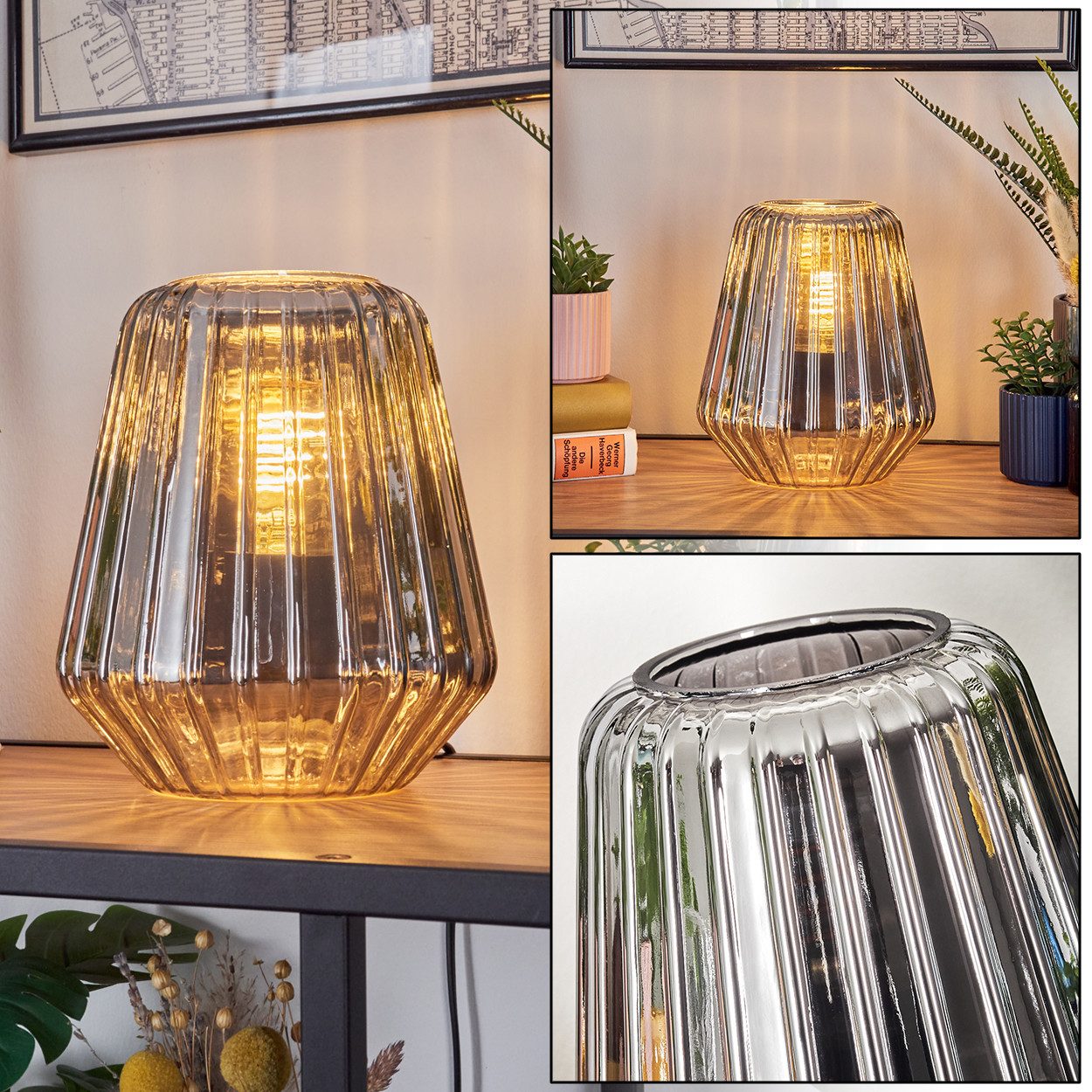 hofstein Tischleuchte Tischlampe aus Metall/Glas in günstig online kaufen
