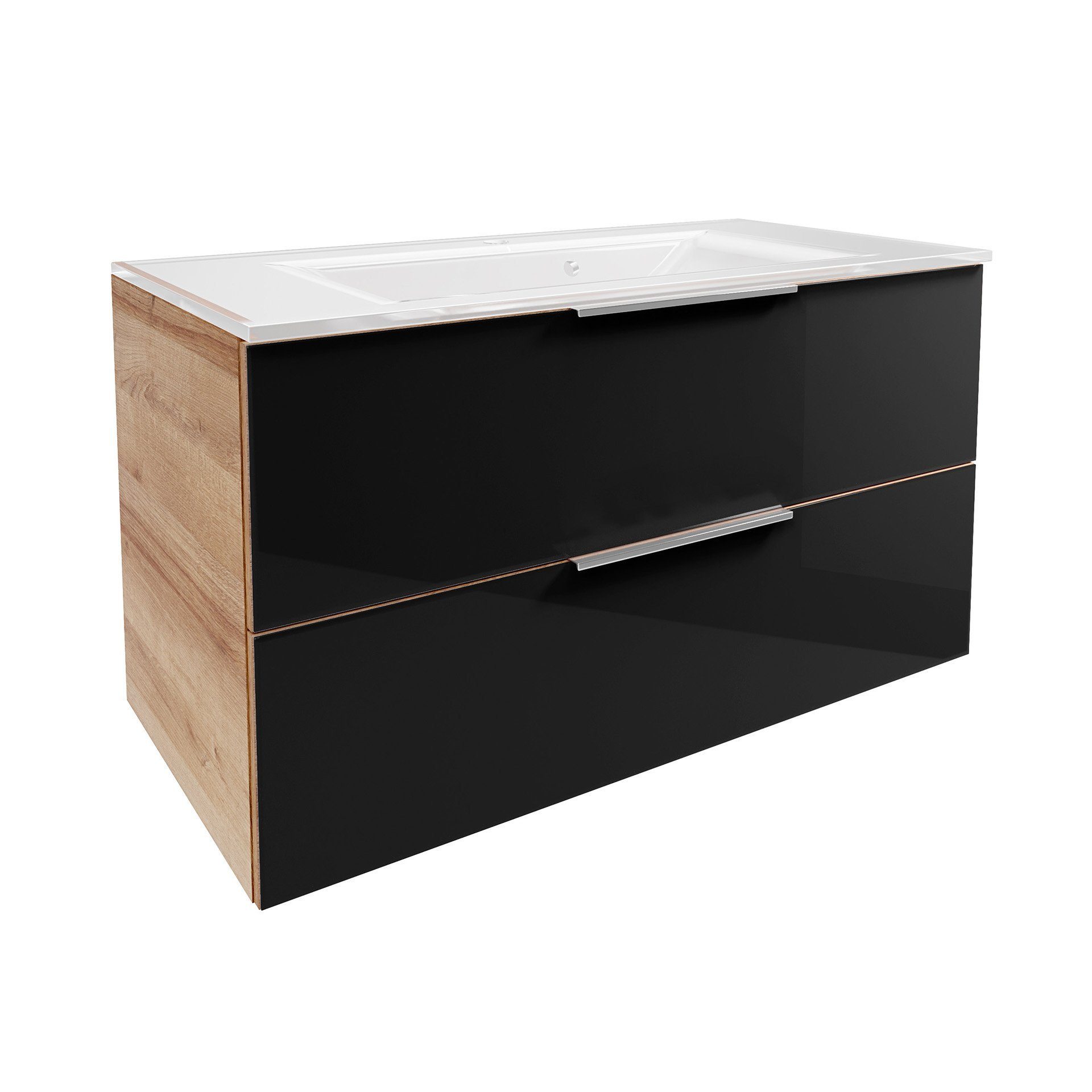FACKELMANN Waschbeckenunterschrank B.Brillant Waschbeckenunterschrank + weißem Waschbecken aus Glas
