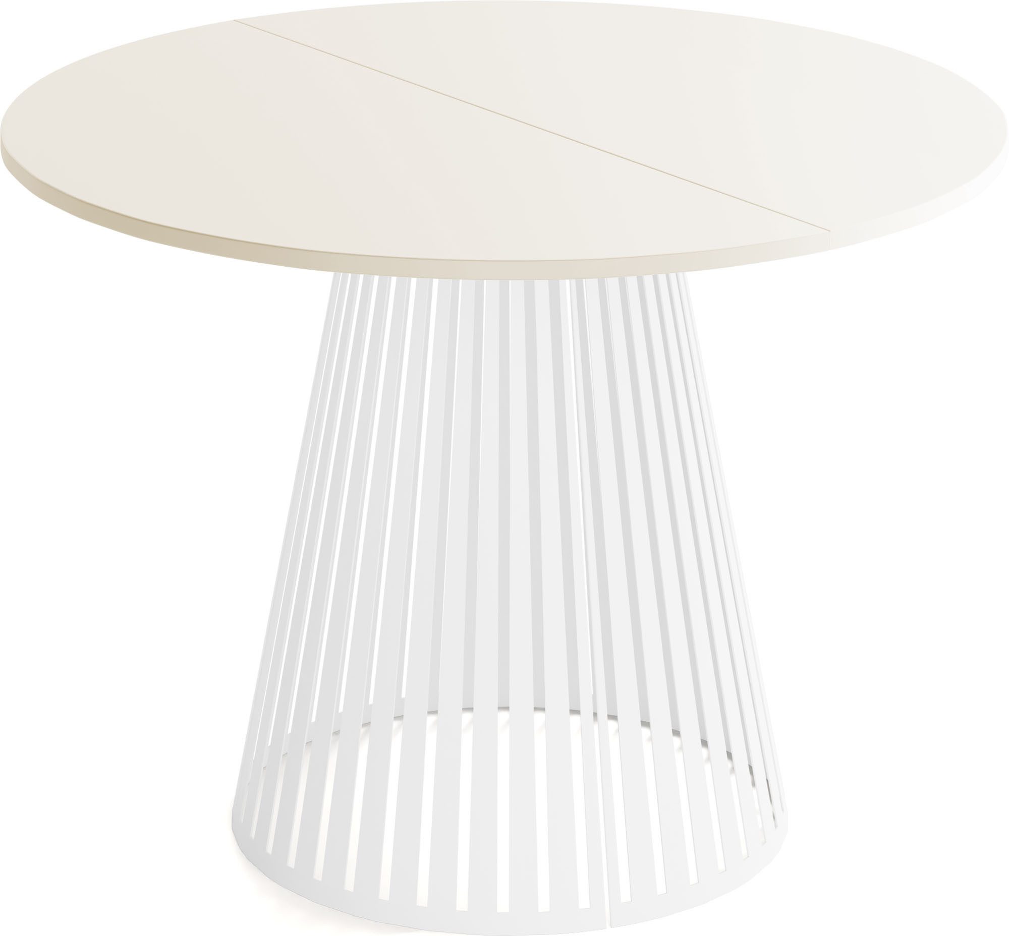 WFL GROUP Esstisch Naro White ausziehbar rund modern mit weißen Metallbeinen (MADE IN EU, erhältlich in 2 Größen – 100/120 cm, ausziehbar auf 180/200 cm), platzsparender Tisch für kleine Küche, Esszimmer oder Wohnzimmer