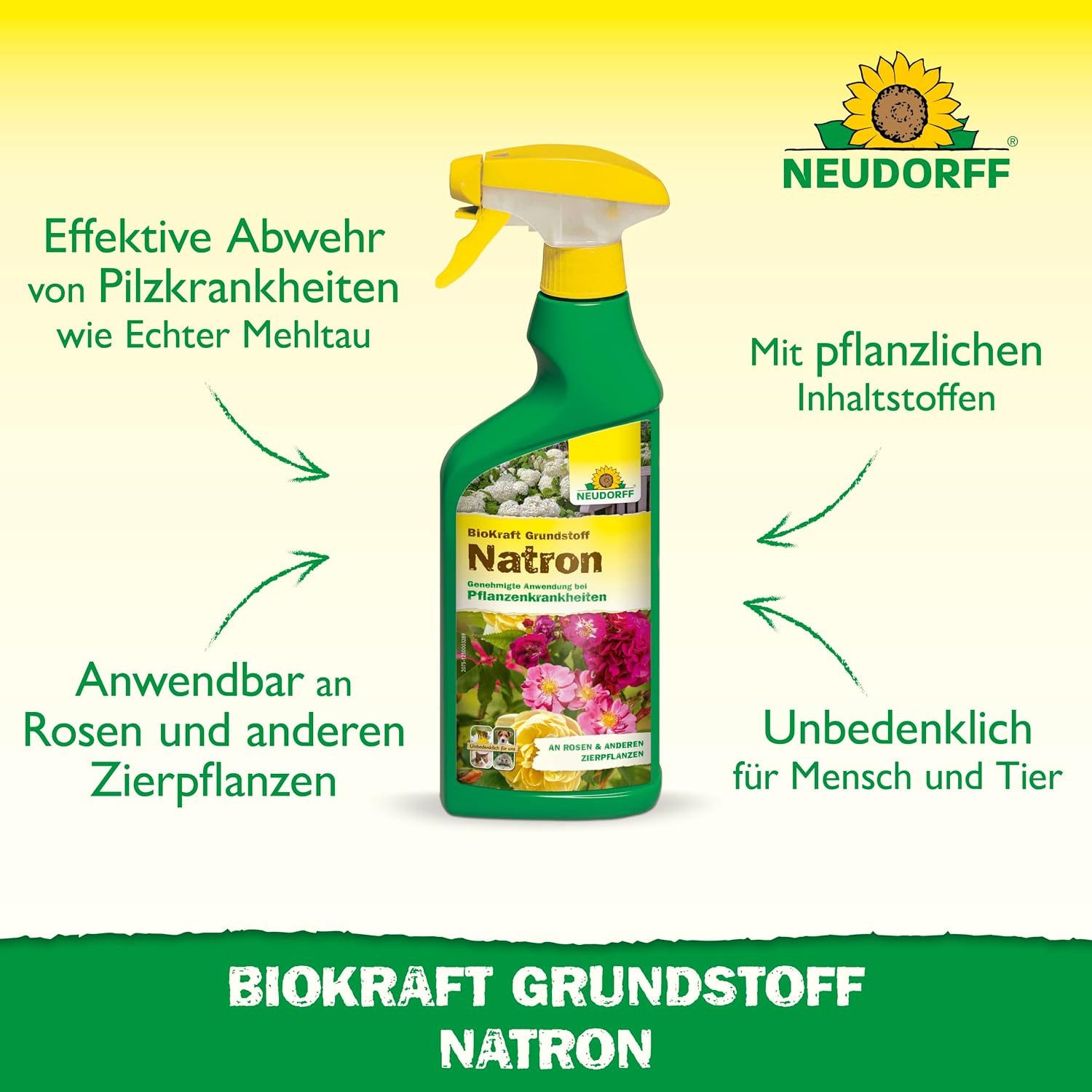 Neudorff Pflanzen-Pilzfrei BioKraft Grundstoff Natron, 500 ml, Einzelartikel, 1 × 500 ml BioKraft Grundstoff Natron AF, Anwendungsfertiger Grundstoff mit Natron gegen Echten Mehltau