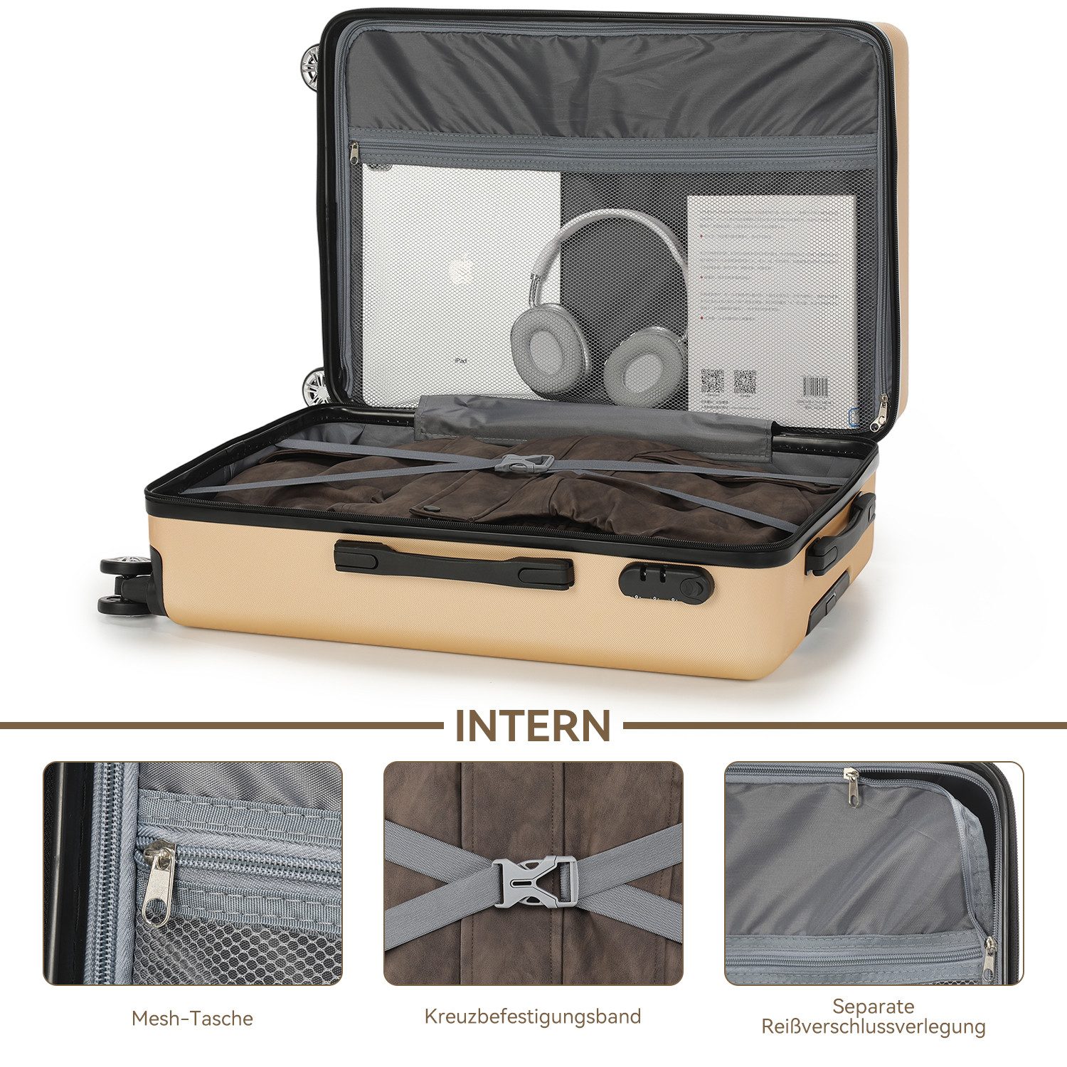oyajia Kofferset 3-teiliges Hartschalenkoffer Set 20/24/28 Zoll aus ABS, (Reisekoffer Set mit 360° Doppelrollen und Teleskopgriff, 3 tlg., Koffer Set mit integriertem Zahlenschloss für Reise und Urlaub)