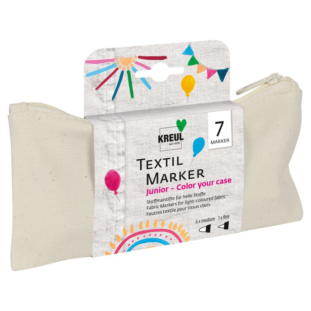 C. KREUL Textilmarker KREUL Textilmarker Set Junior Color your case mit Baumwolltasche 8
