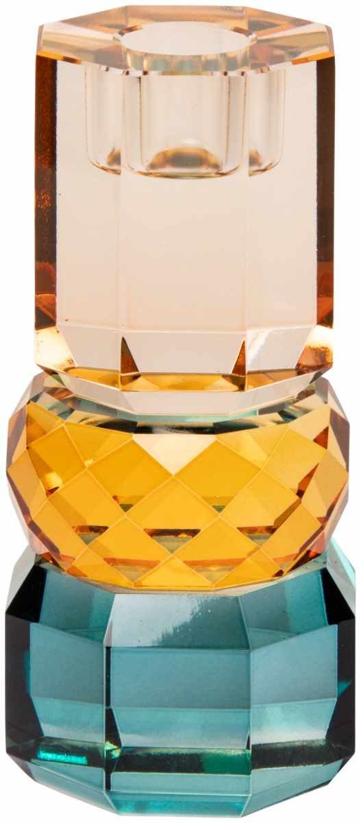 EJA International Kerzenhalter Kristall - Petrol, Bernstein, Pfirsich (1 St), 13 x 6 x 6 cm