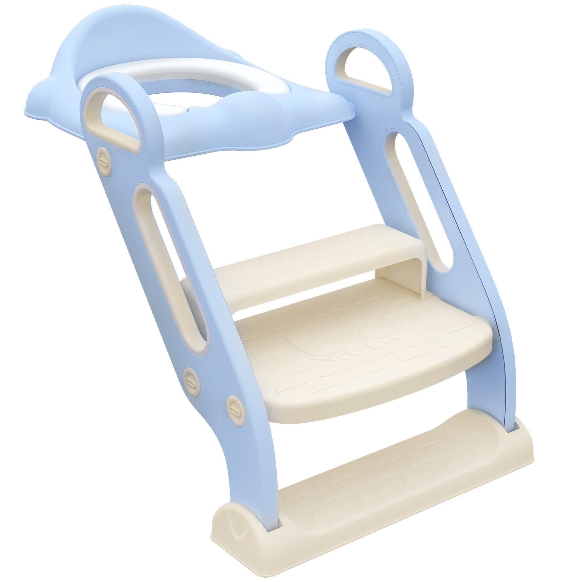 ZONEKIZ Baby-Toilettensitz klappbarer Toilettentrainer mit Treppe, Kunststoff, Blau, 51.5 cm, 67.9L x 42.8B x 51.5H cm