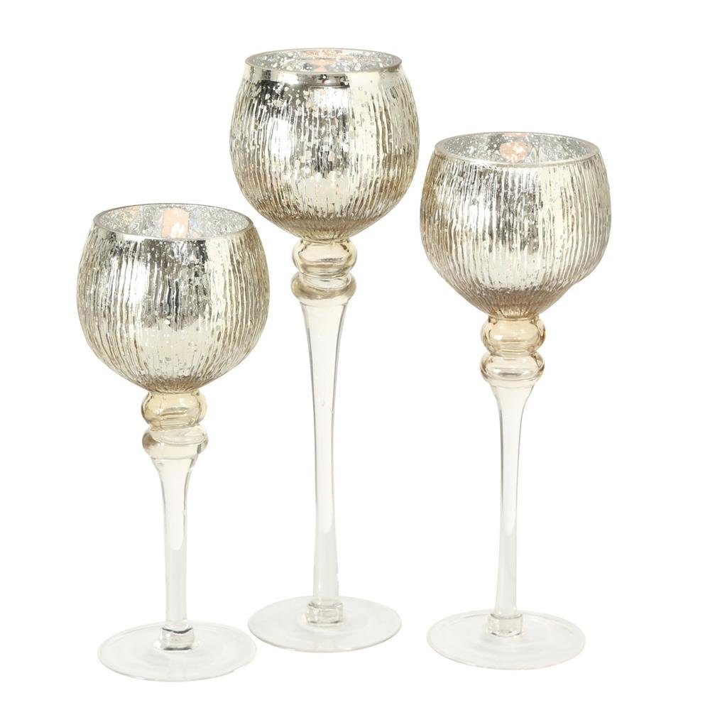 BOLTZE Windlicht Manou, 3er Set, Champagner Glanz, aus Glas, Teelichthalter