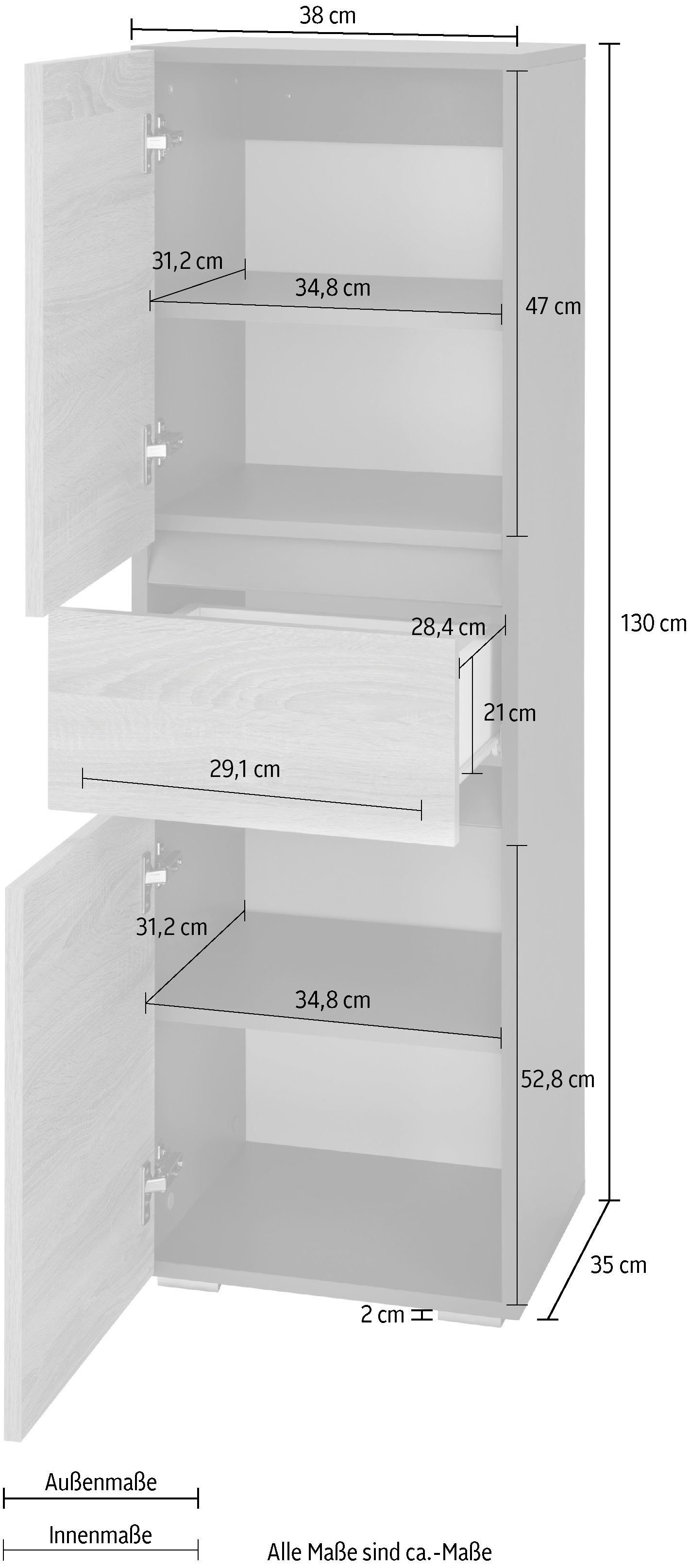 | anthrazit Höhe Sonoma Schubkasten Türen & Home Wisla Midischrank mit 130 cm, anthrazit/eichefb. affaire