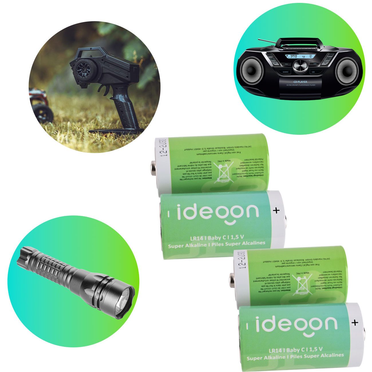 shop'n smile ideoon Batterien Typ C Baby LR14 Alkaline 1,5V langlebig Energiequelle Batterie, (4 St), Batterie Typ C (LR14), 1,5 V/nicht wiederaufladbar/auslaufsicher