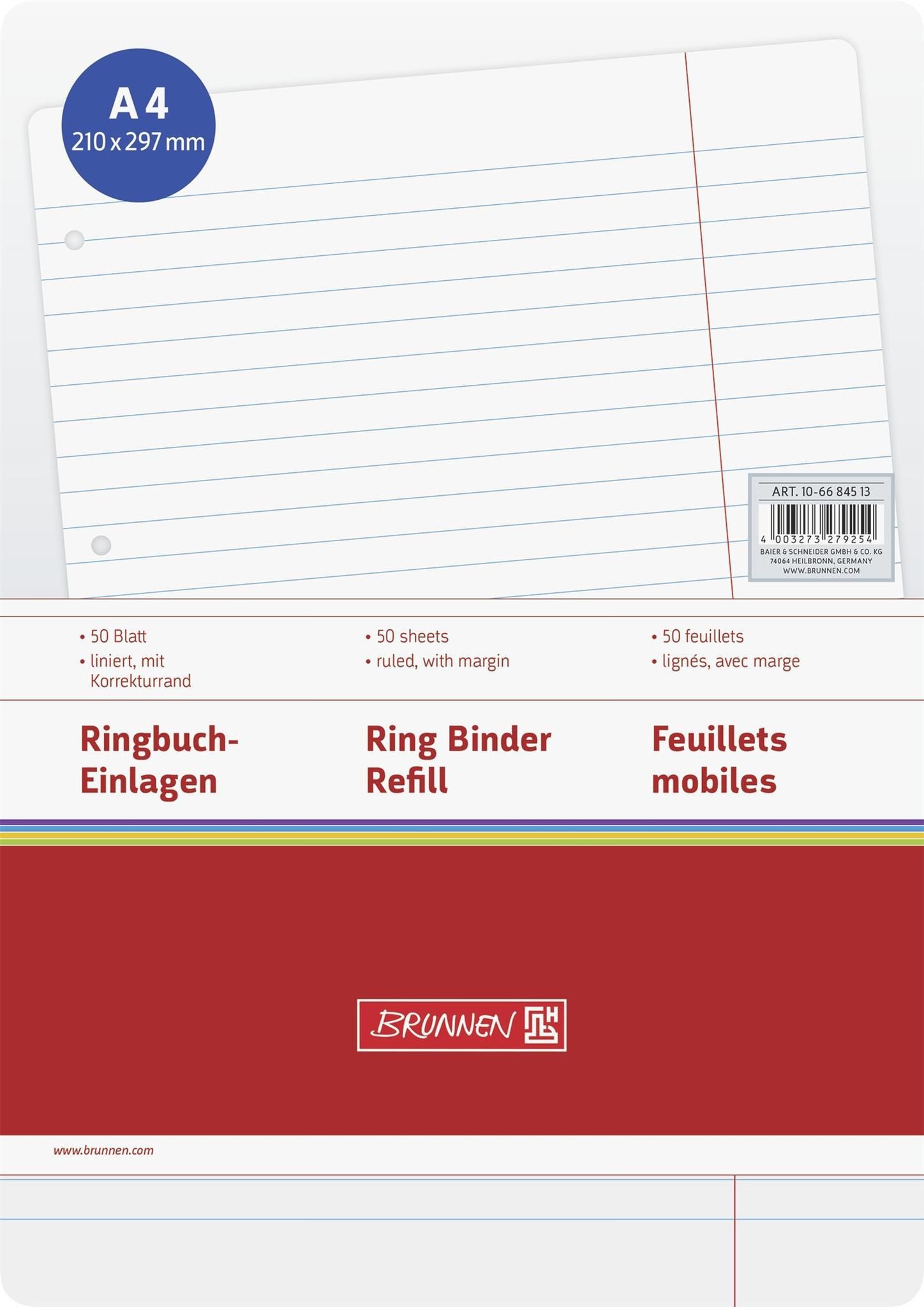 BRUNNEN Ringbuchmappe BRUNNEN Ringbucheinlage A4 liniertt mit KR 50 Blatt 106684513