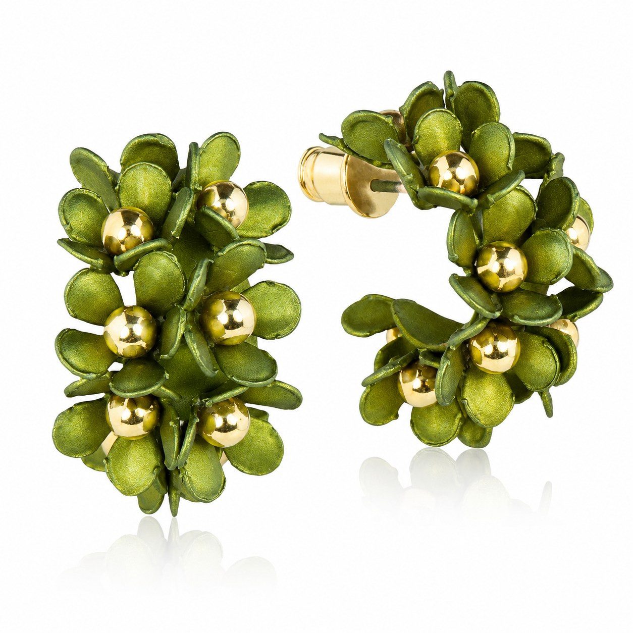 LUISIA® Paar Ohrstecker Halb Creolen Ohrringe "Mia" mit Blüten (2-tlg., inkl. Schmuckbox), 16 Karat vergoldet