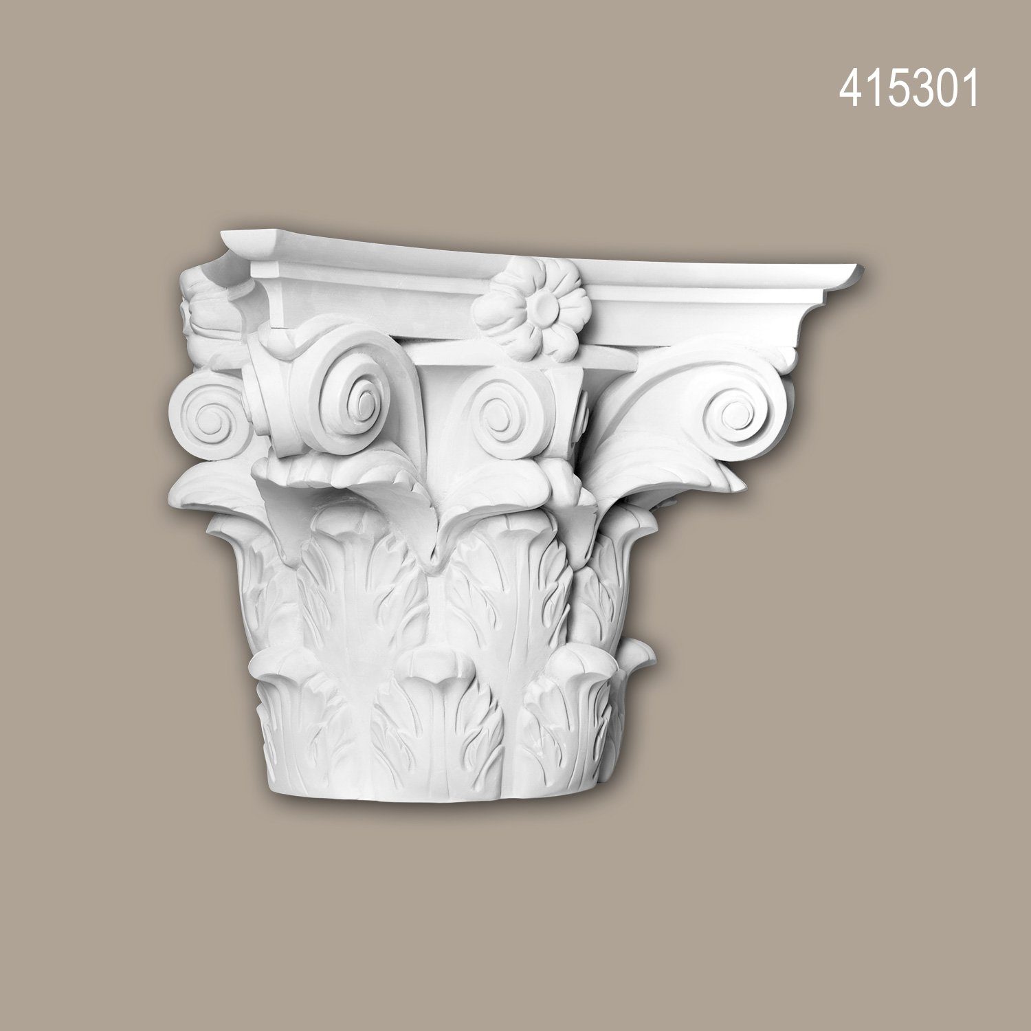Profhome Wanddekoobjekt 415301 (Halbsäulen Kapitell, 1 St., Fassadenstuck, Säule, Zierelement, Außenstuck), weiß, vorgrundiert, für Fassadendekoration, Stil: Korinthisch