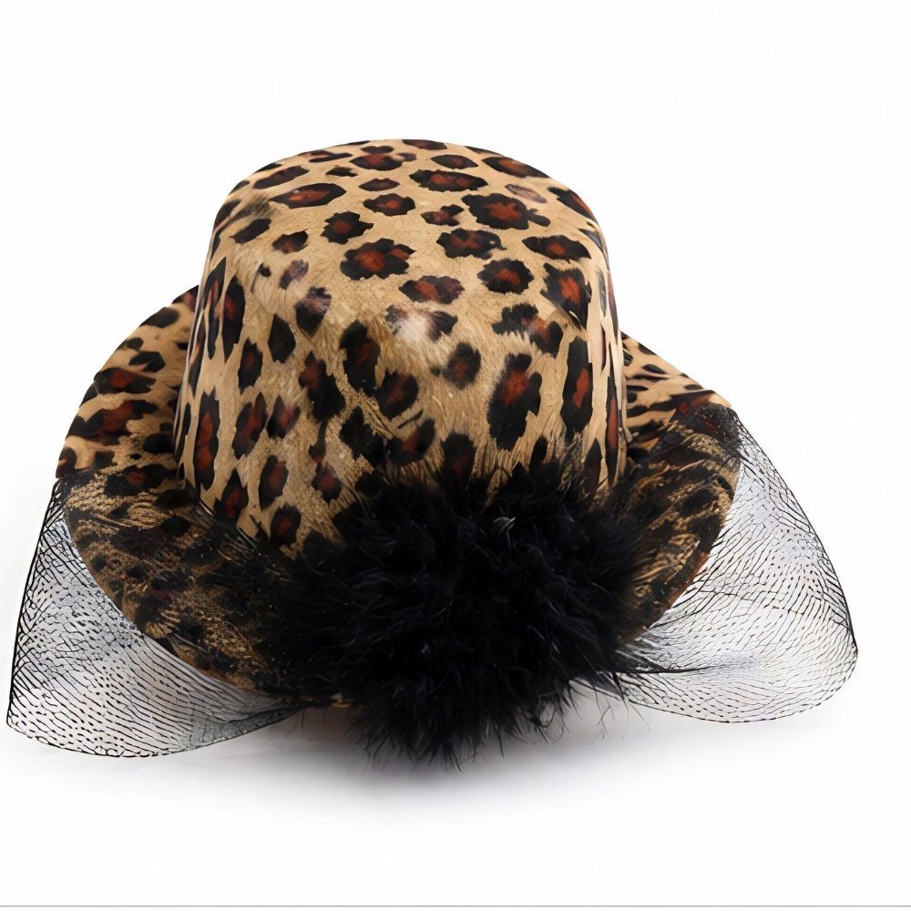 Kaiser24 Diadem Mini Hut Haarreif Leopard Damen mit Feder – Fascinator Accessoire