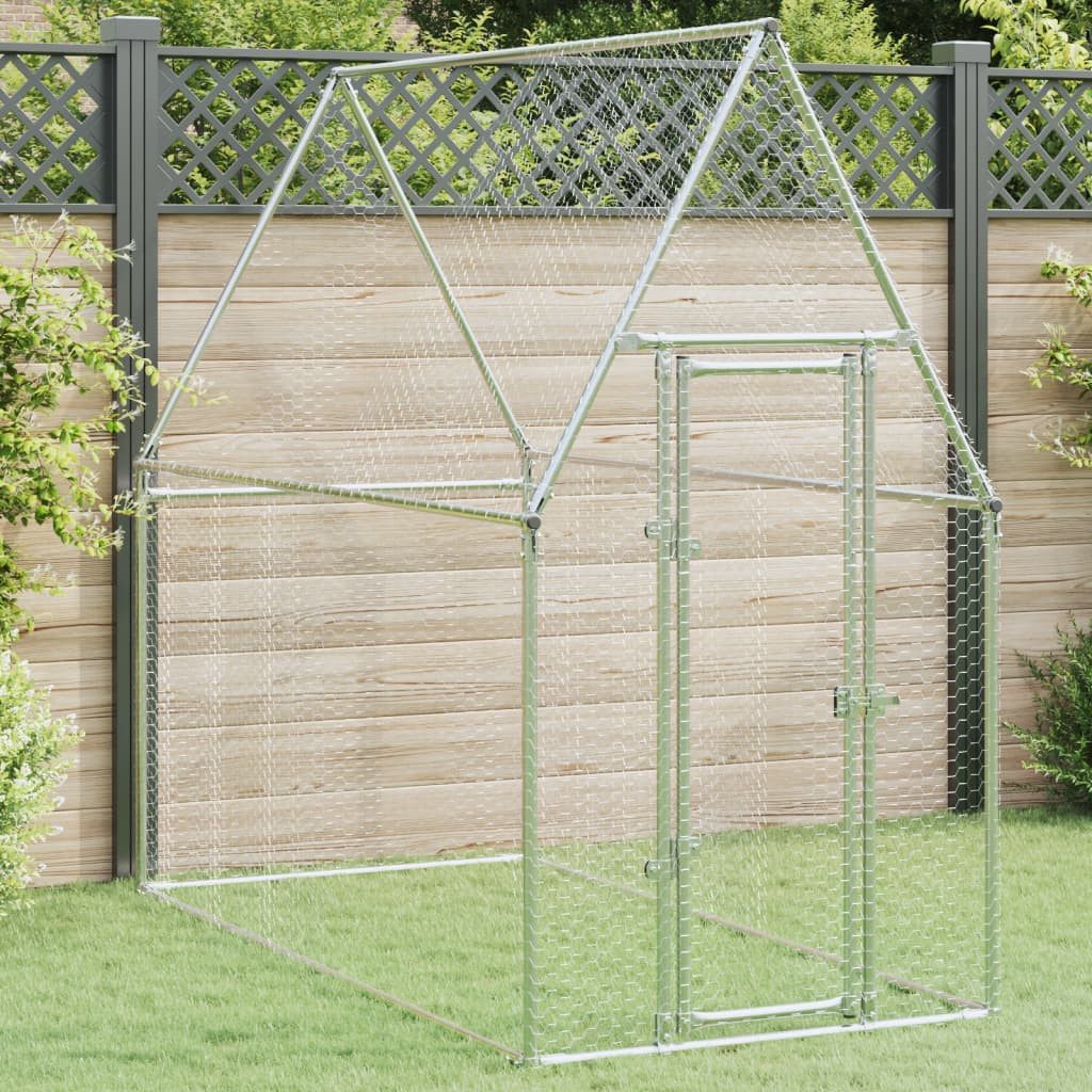 vidaXL Hühnerstall, Hühnerkäfig Silbern 200x100x190 cm Verzinkter Stahl