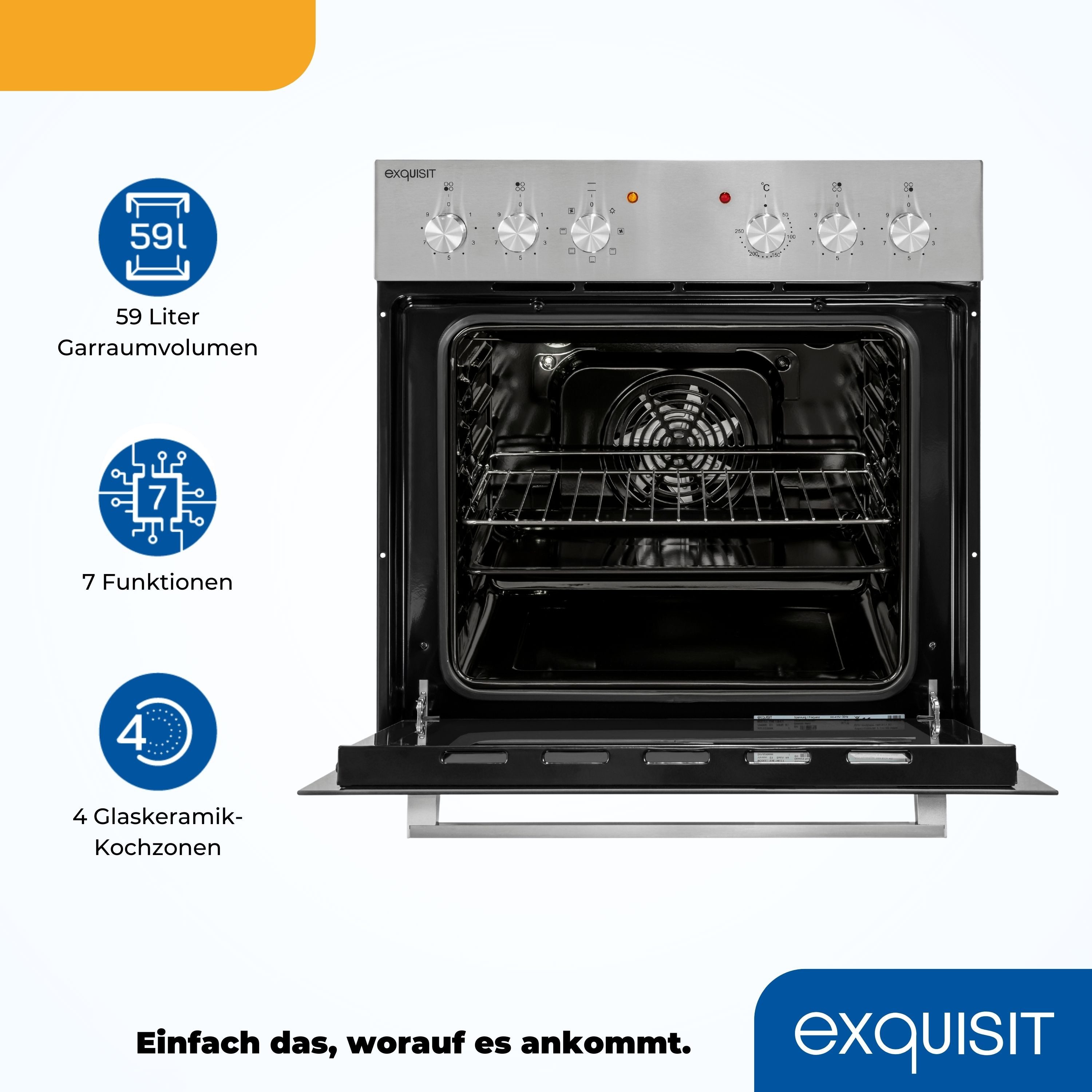 exquisit Backofen-Set EHE 156-2.1 U-Set, 7 Backofenprogramme, 4 Kochzonen, Restwärmeanzeige