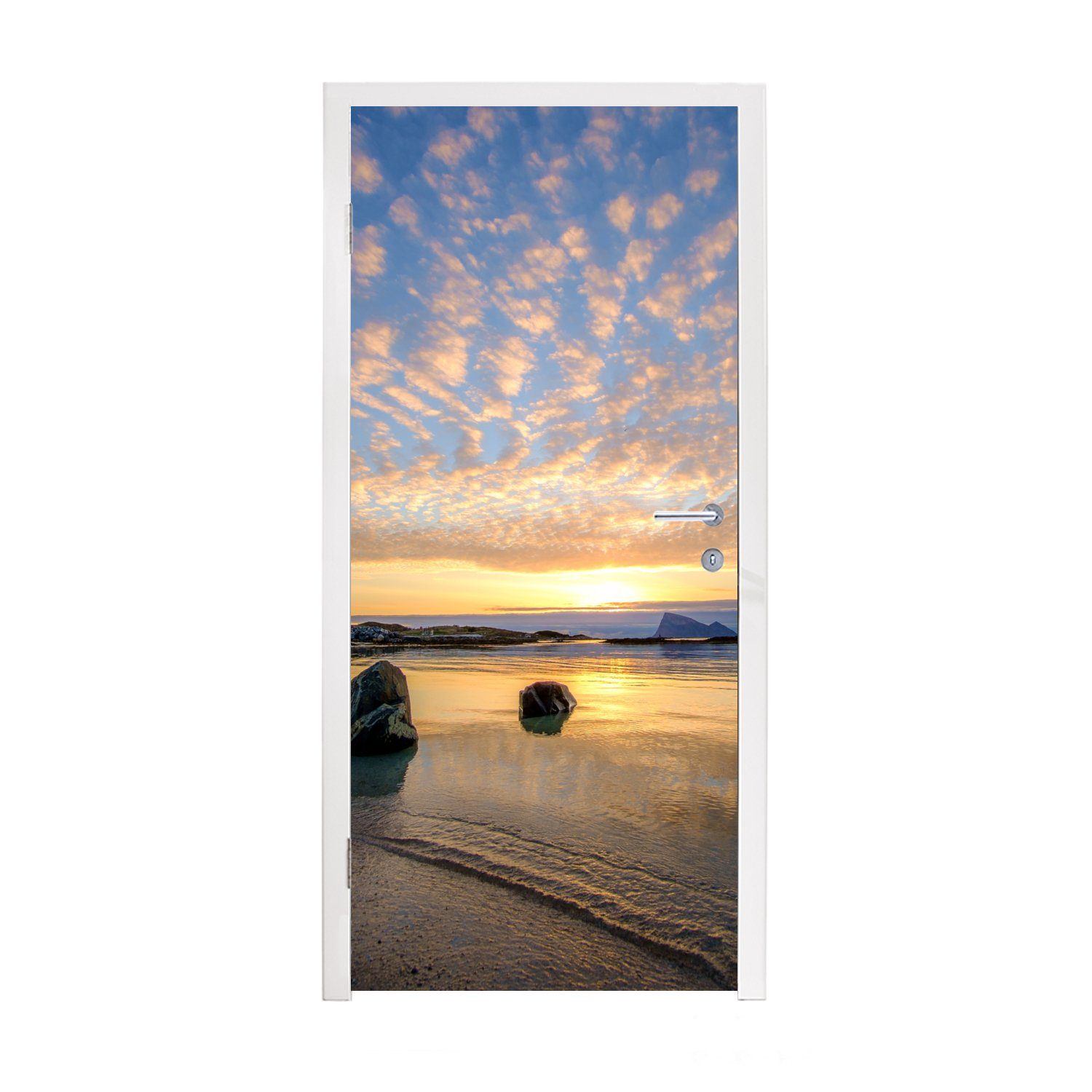 MuchoWow Türtapete Strand - Sonne - Wolken, Matt, bedruckt, (1 St), Fototapete für Tür, Türaufkleber, 75x205 cm
