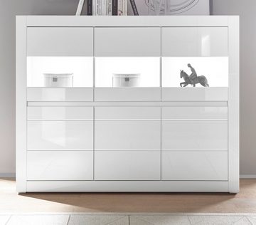 Furn.Design Highboard Nobile (Schrank in weiß mit 6 Türen, 164 x 131 cm), Hochglanz, mit Soft-Close